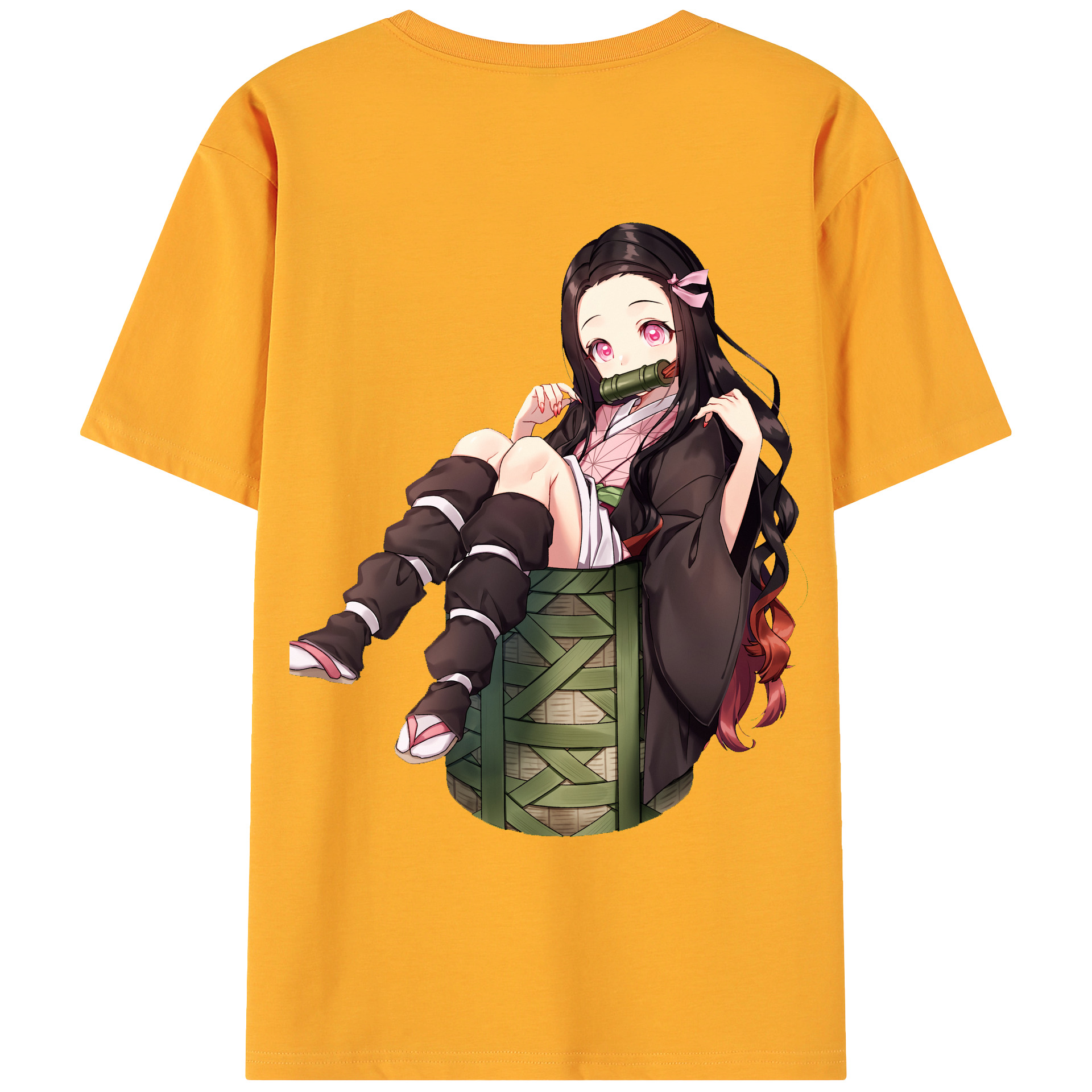 （画像用） 鬼滅の刃（きめつのやいば）竈門 禰󠄀豆子／かまど ねずこ Kamado Nezuko 綿100％ メンズ半袖Tシャツ（バックプリント） 通気性