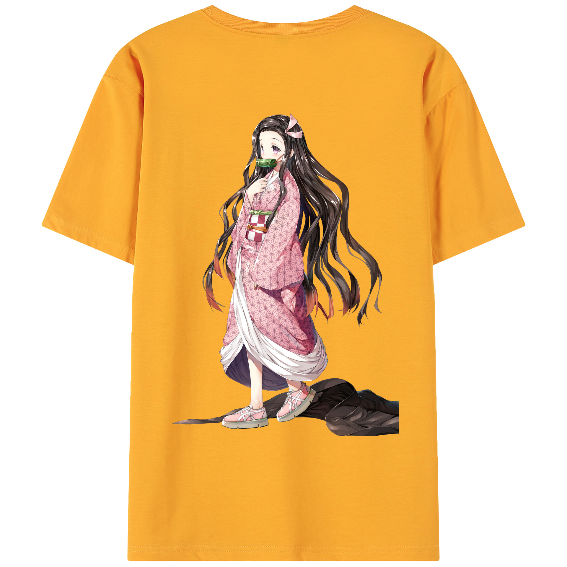（画像用） 鬼滅の刃（きめつのやいば）竈門 禰󠄀豆子／かまど ねずこ Kamado Nezuko 綿100％ メンズ半袖Tシャツ（バックプリント） 通気性