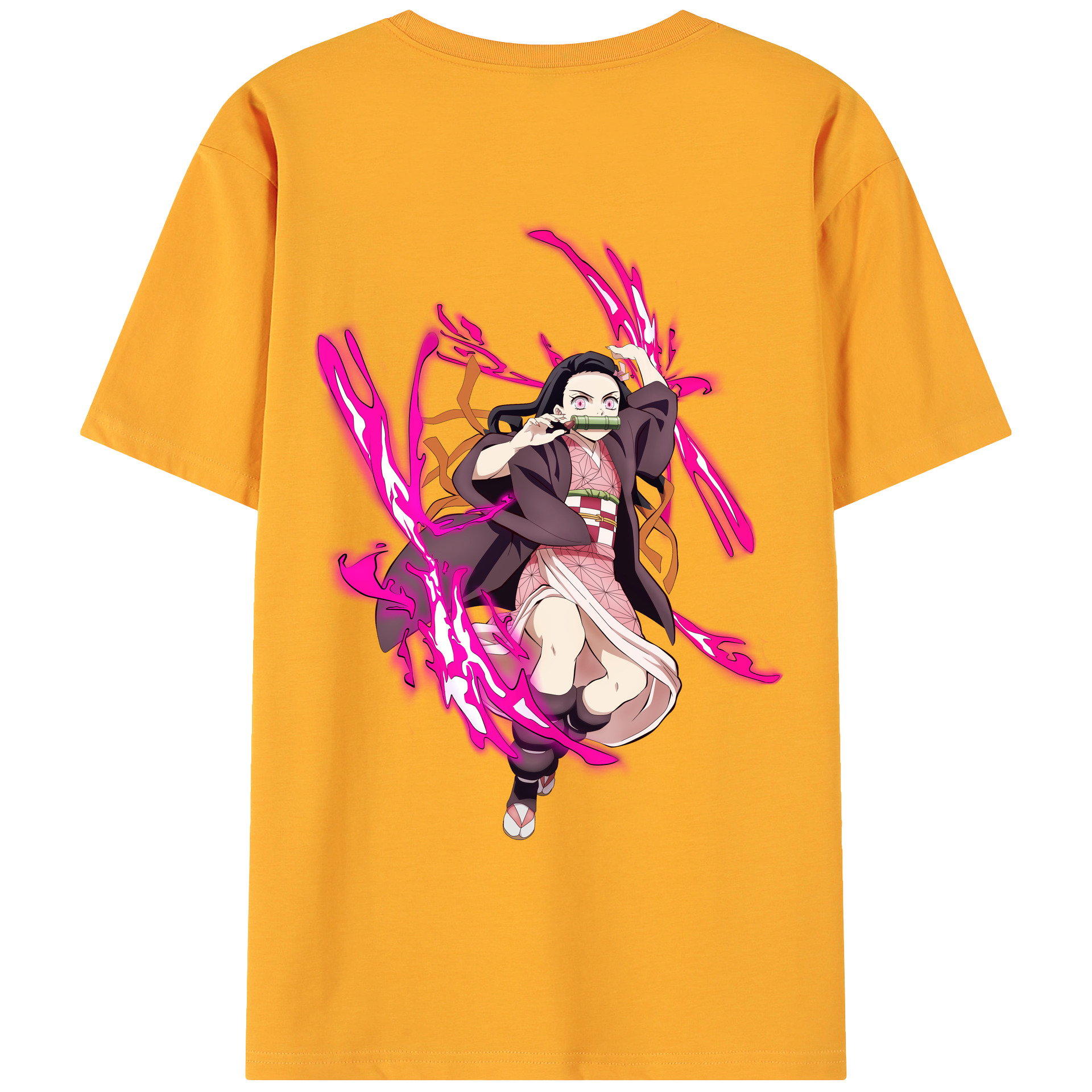 （画像用） 鬼滅の刃（きめつのやいば）竈門 禰󠄀豆子／かまど ねずこ Kamado Nezuko 綿100％ メンズ半袖Tシャツ（バックプリント） 通気性
