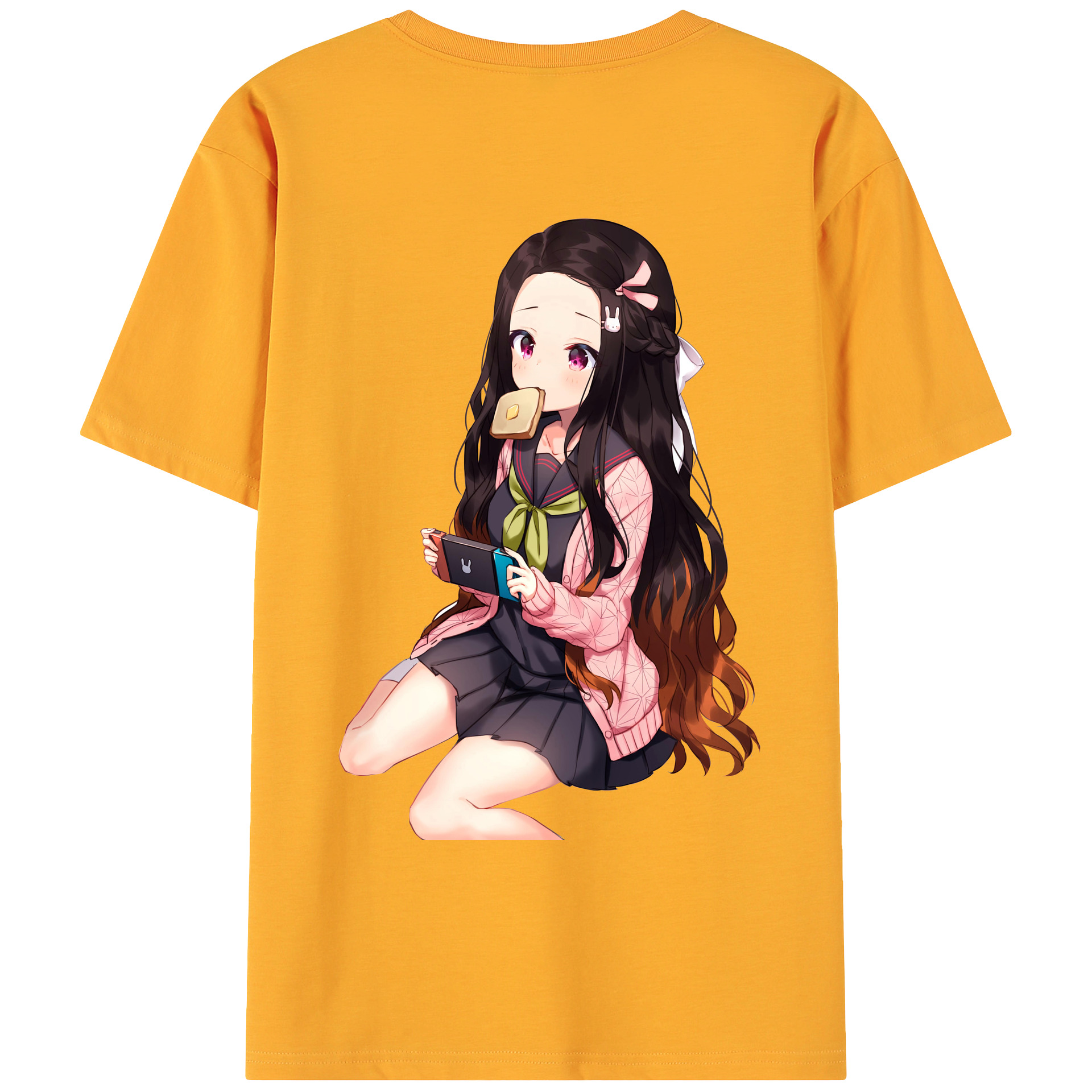 （画像用） 鬼滅の刃（きめつのやいば）竈門 禰󠄀豆子／かまど ねずこ Kamado Nezuko 綿100％ メンズ半袖Tシャツ（バックプリント） 通気性