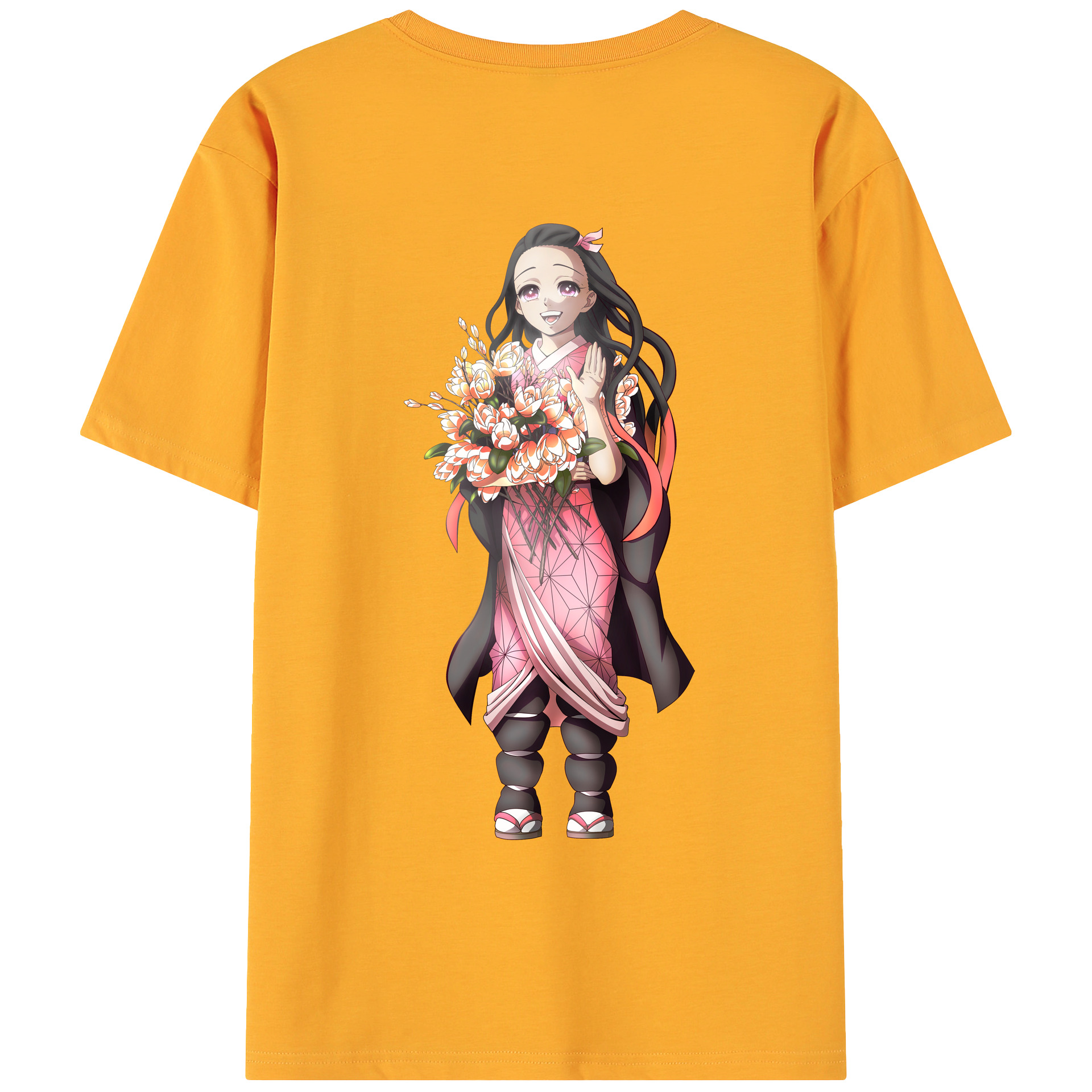 （画像用） 鬼滅の刃（きめつのやいば）竈門 禰󠄀豆子／かまど ねずこ Kamado Nezuko 綿100％ メンズ半袖Tシャツ（バックプリント） 通気性
