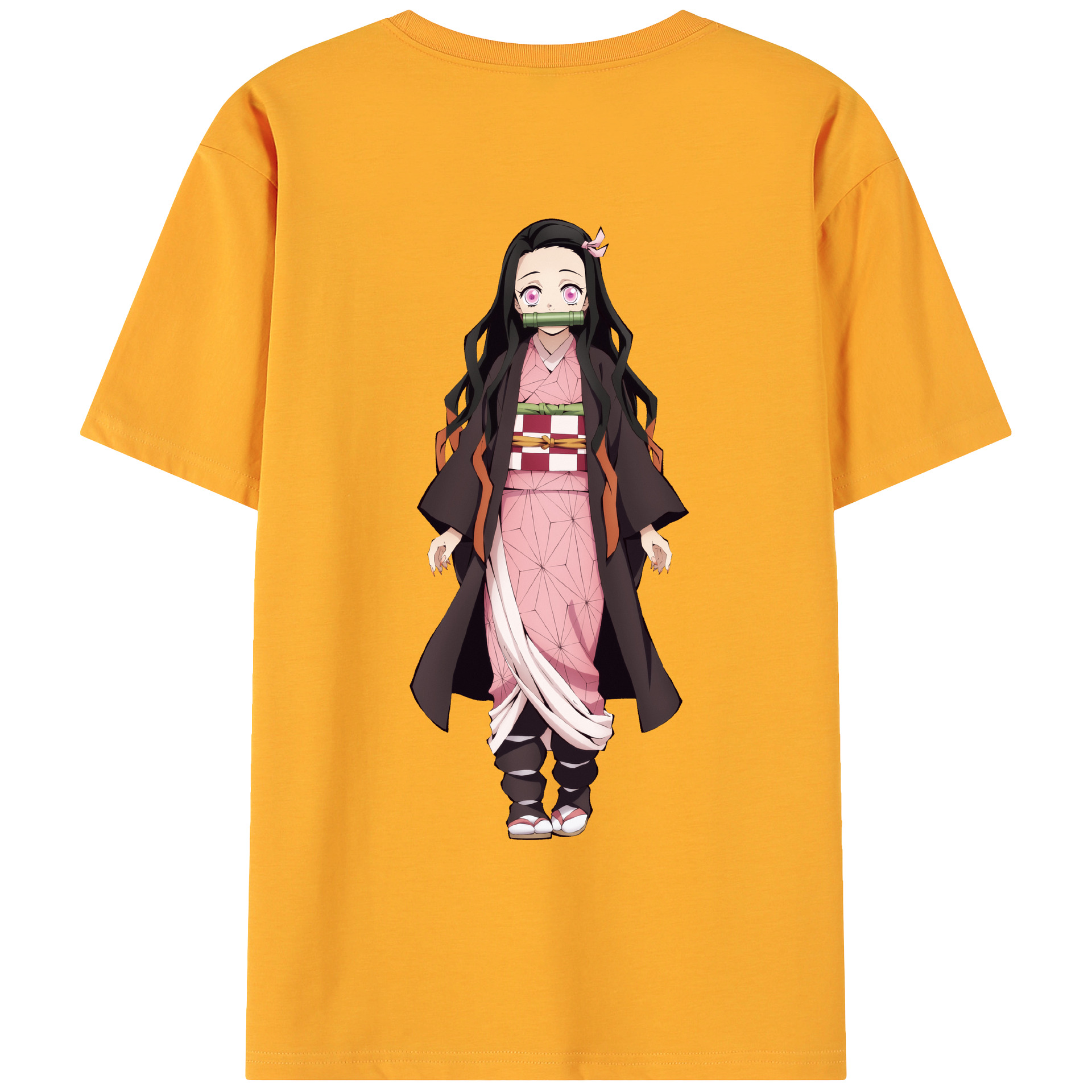（画像用） 鬼滅の刃（きめつのやいば）竈門 禰󠄀豆子／かまど ねずこ Kamado Nezuko 綿100％ メンズ半袖Tシャツ（バックプリント） 通気性