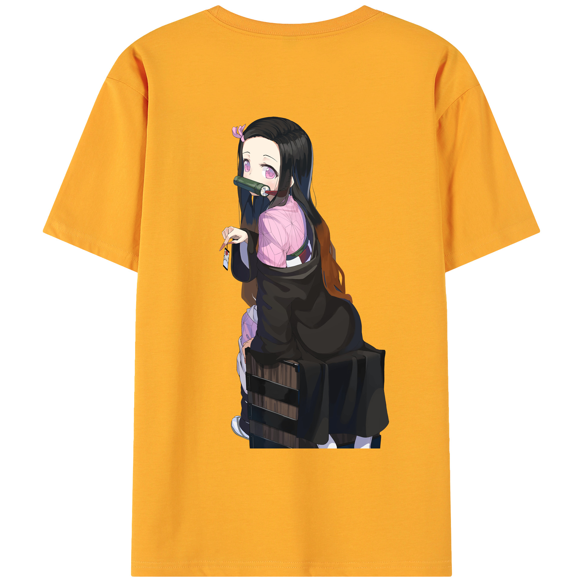 （画像用） 鬼滅の刃（きめつのやいば）竈門 禰󠄀豆子／かまど ねずこ Kamado Nezuko 綿100％ メンズ半袖Tシャツ（バックプリント） 通気性