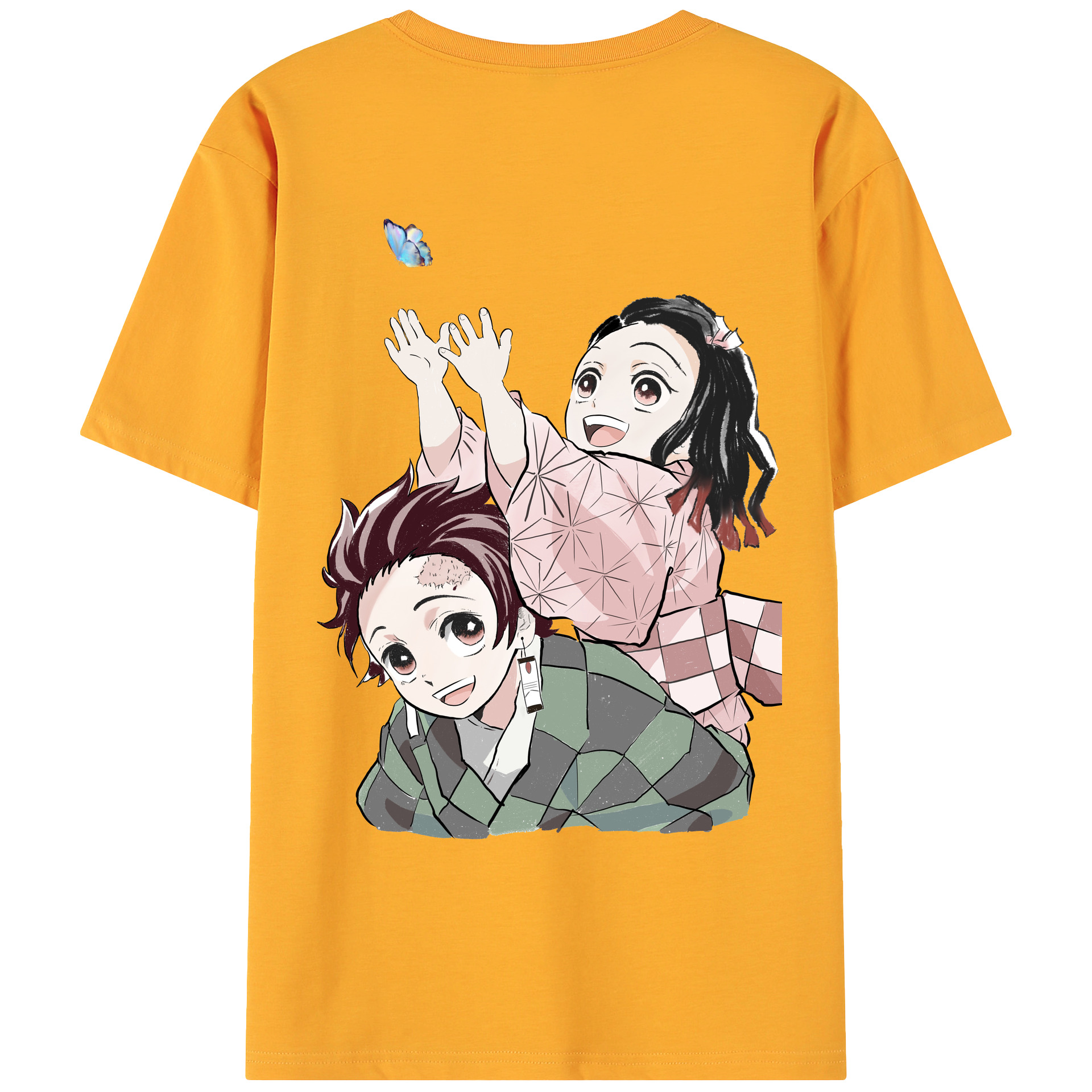 （画像用） 鬼滅の刃（きめつのやいば）竈門 禰󠄀豆子／かまど ねずこ Kamado Nezuko 綿100％ メンズ半袖Tシャツ（バックプリント） 通気性