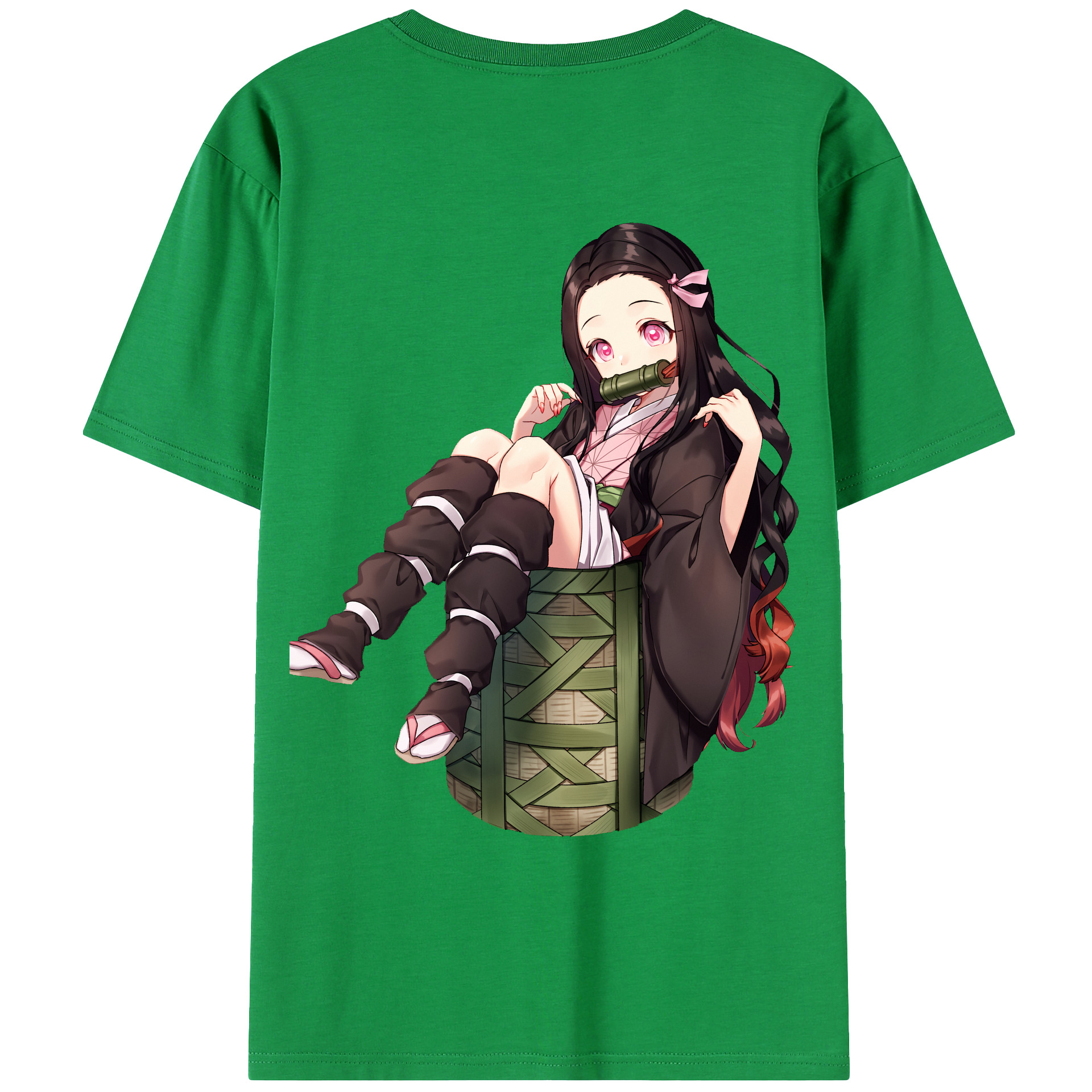 （画像用） 鬼滅の刃（きめつのやいば）竈門 禰󠄀豆子／かまど ねずこ Kamado Nezuko 綿100％ メンズ半袖Tシャツ（バックプリント） 通気性