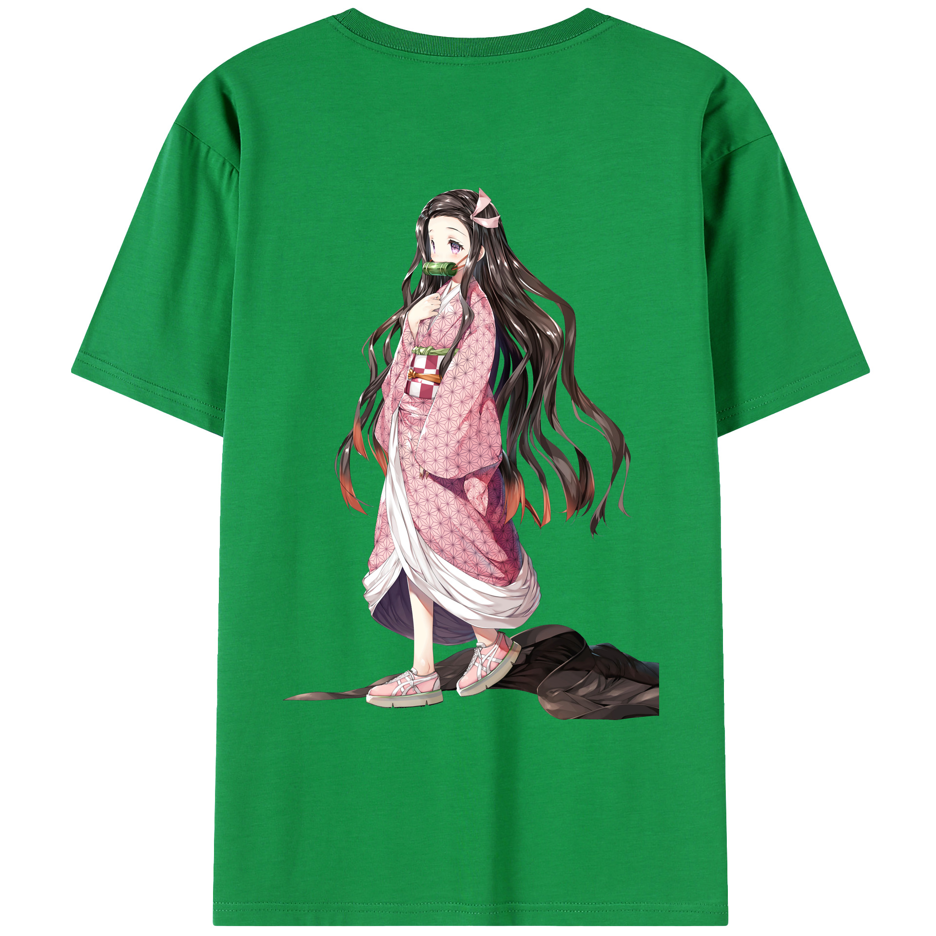 （画像用） 鬼滅の刃（きめつのやいば）竈門 禰󠄀豆子／かまど ねずこ Kamado Nezuko 綿100％ メンズ半袖Tシャツ（バックプリント） 通気性