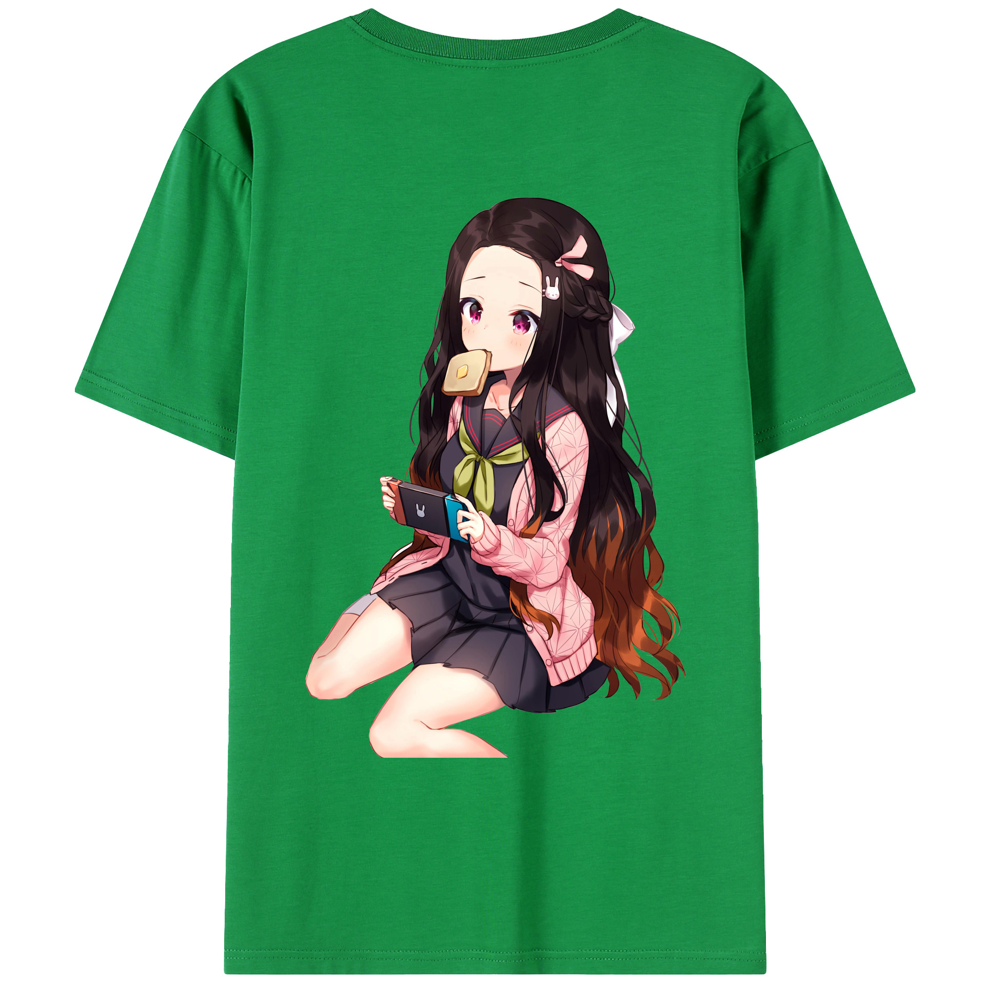 （画像用） 鬼滅の刃（きめつのやいば）竈門 禰󠄀豆子／かまど ねずこ Kamado Nezuko 綿100％ メンズ半袖Tシャツ（バックプリント） 通気性