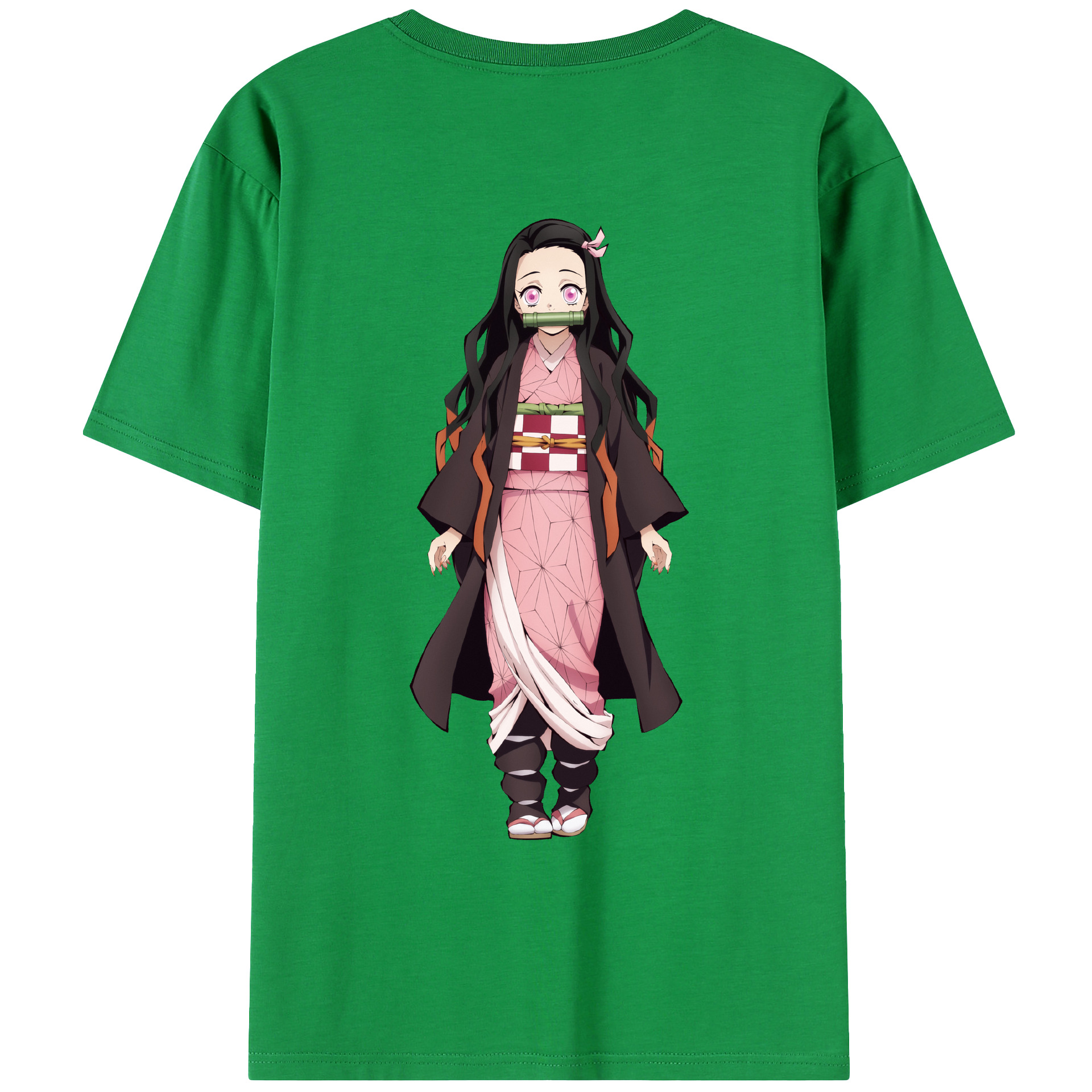 （画像用） 鬼滅の刃（きめつのやいば）竈門 禰󠄀豆子／かまど ねずこ Kamado Nezuko 綿100％ メンズ半袖Tシャツ（バックプリント） 通気性