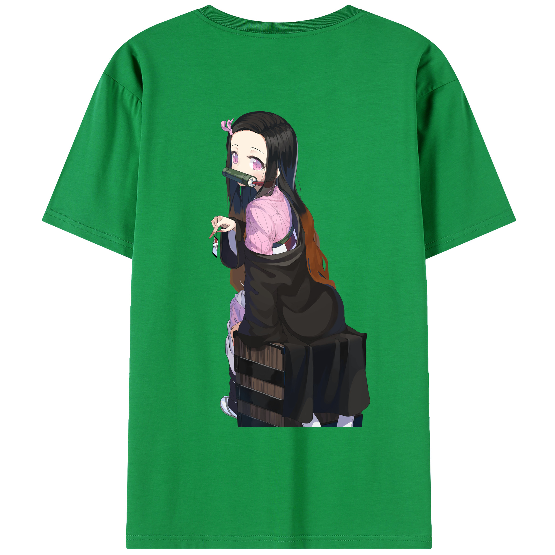 （画像用） 鬼滅の刃（きめつのやいば）竈門 禰󠄀豆子／かまど ねずこ Kamado Nezuko 綿100％ メンズ半袖Tシャツ（バックプリント） 通気性