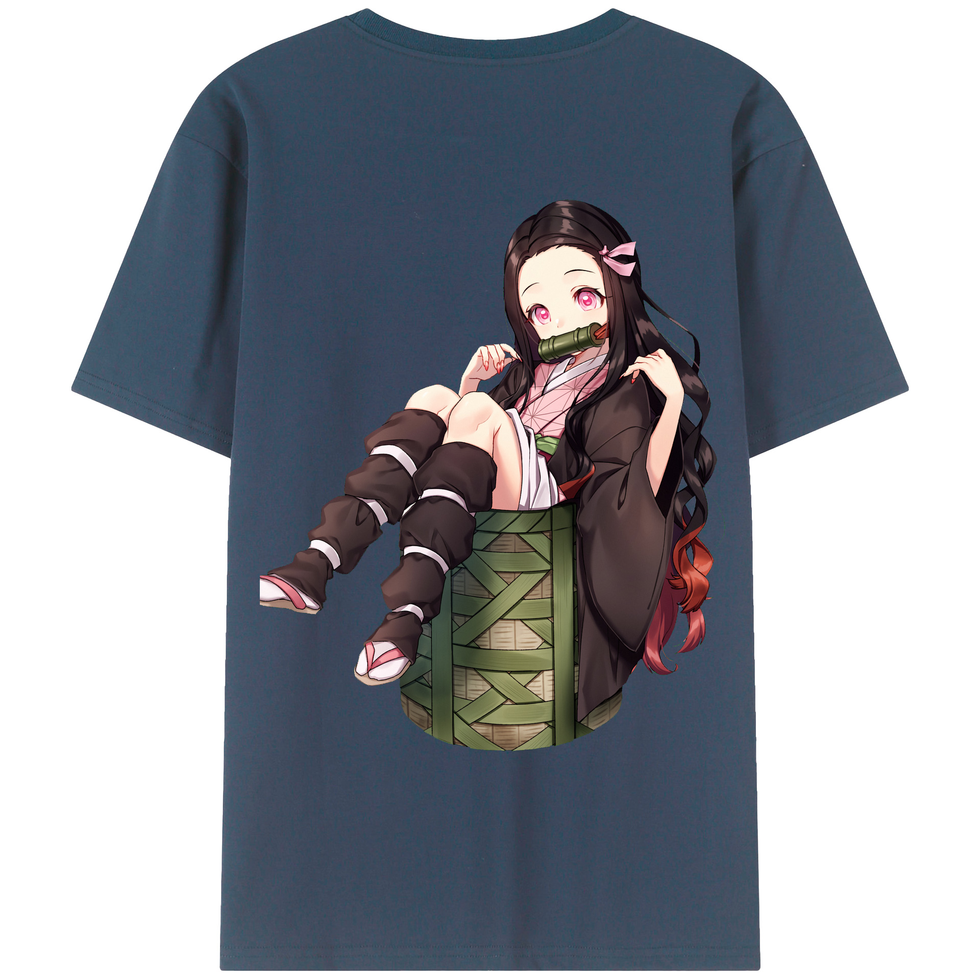 （画像用） 鬼滅の刃（きめつのやいば）竈門 禰󠄀豆子／かまど ねずこ Kamado Nezuko 綿100％ メンズ半袖Tシャツ（バックプリント） 通気性