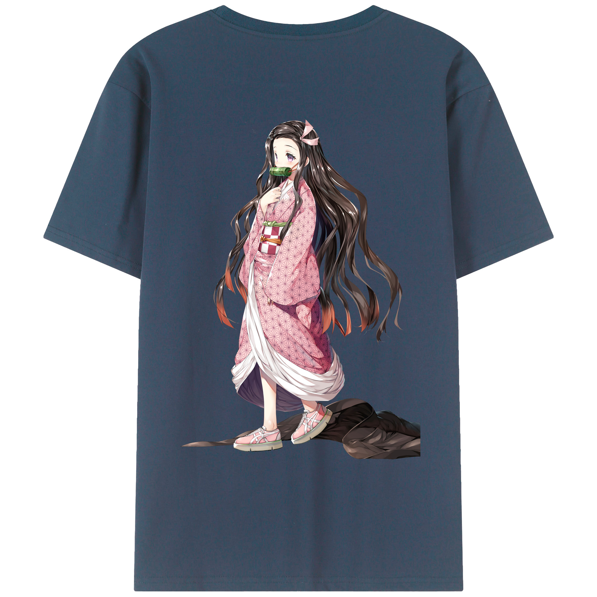 （画像用） 鬼滅の刃（きめつのやいば）竈門 禰󠄀豆子／かまど ねずこ Kamado Nezuko 綿100％ メンズ半袖Tシャツ（バックプリント） 通気性