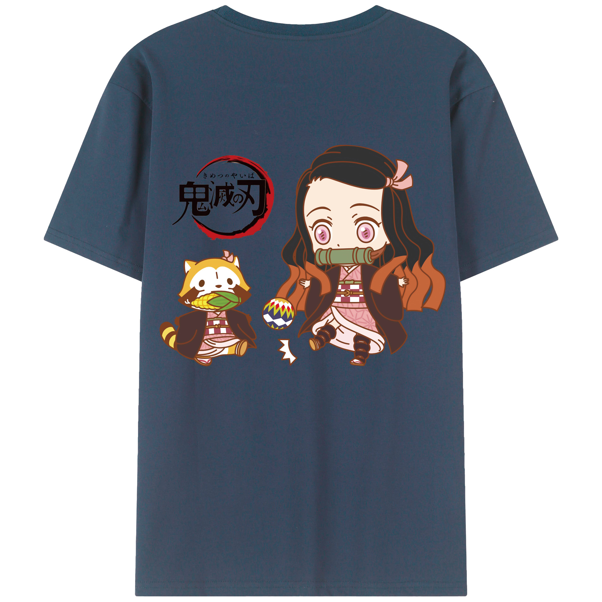 （画像用） 鬼滅の刃（きめつのやいば）竈門 禰󠄀豆子／かまど ねずこ Kamado Nezuko 綿100％ メンズ半袖Tシャツ（バックプリント） 通気性