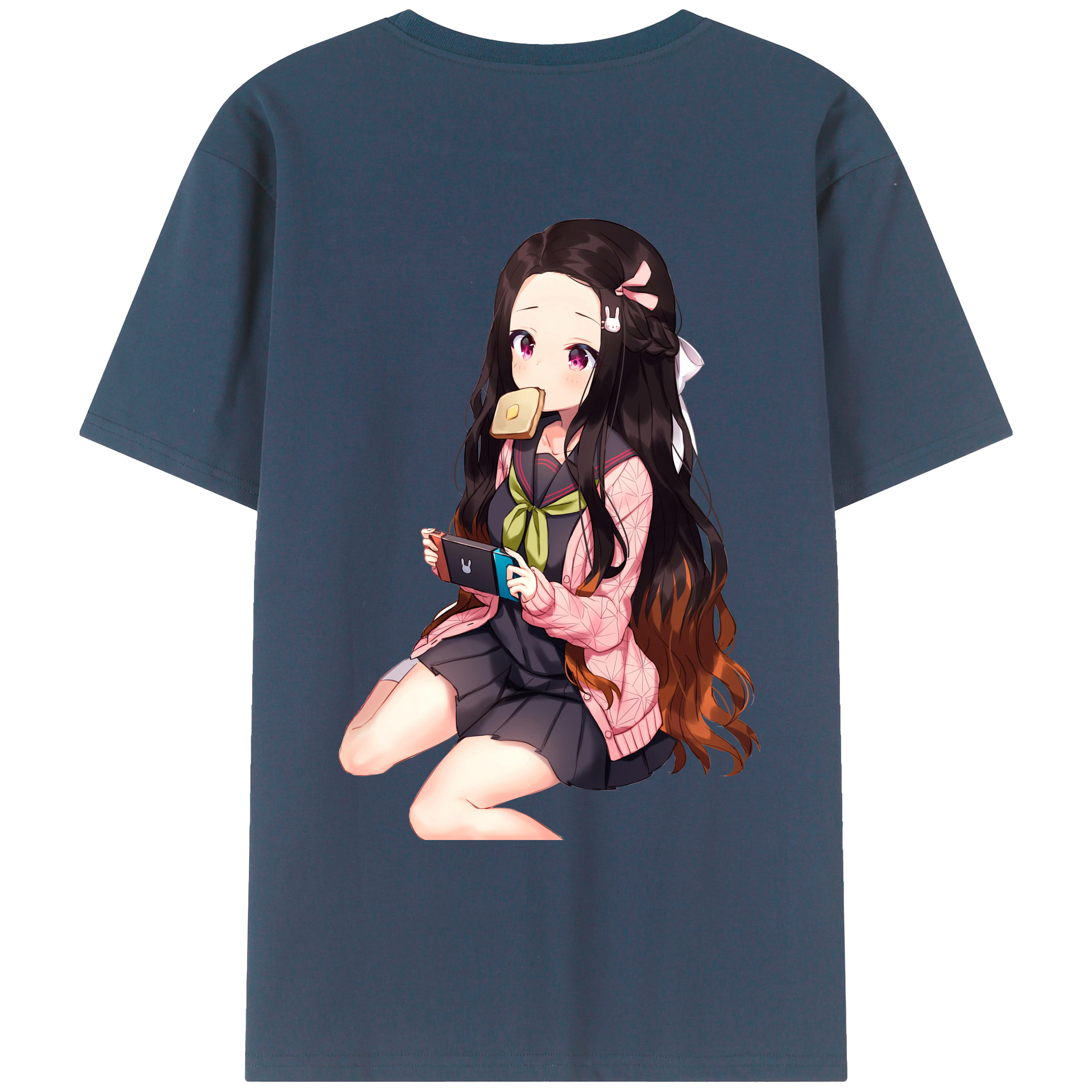 （画像用） 鬼滅の刃（きめつのやいば）竈門 禰󠄀豆子／かまど ねずこ Kamado Nezuko 綿100％ メンズ半袖Tシャツ（バックプリント） 通気性