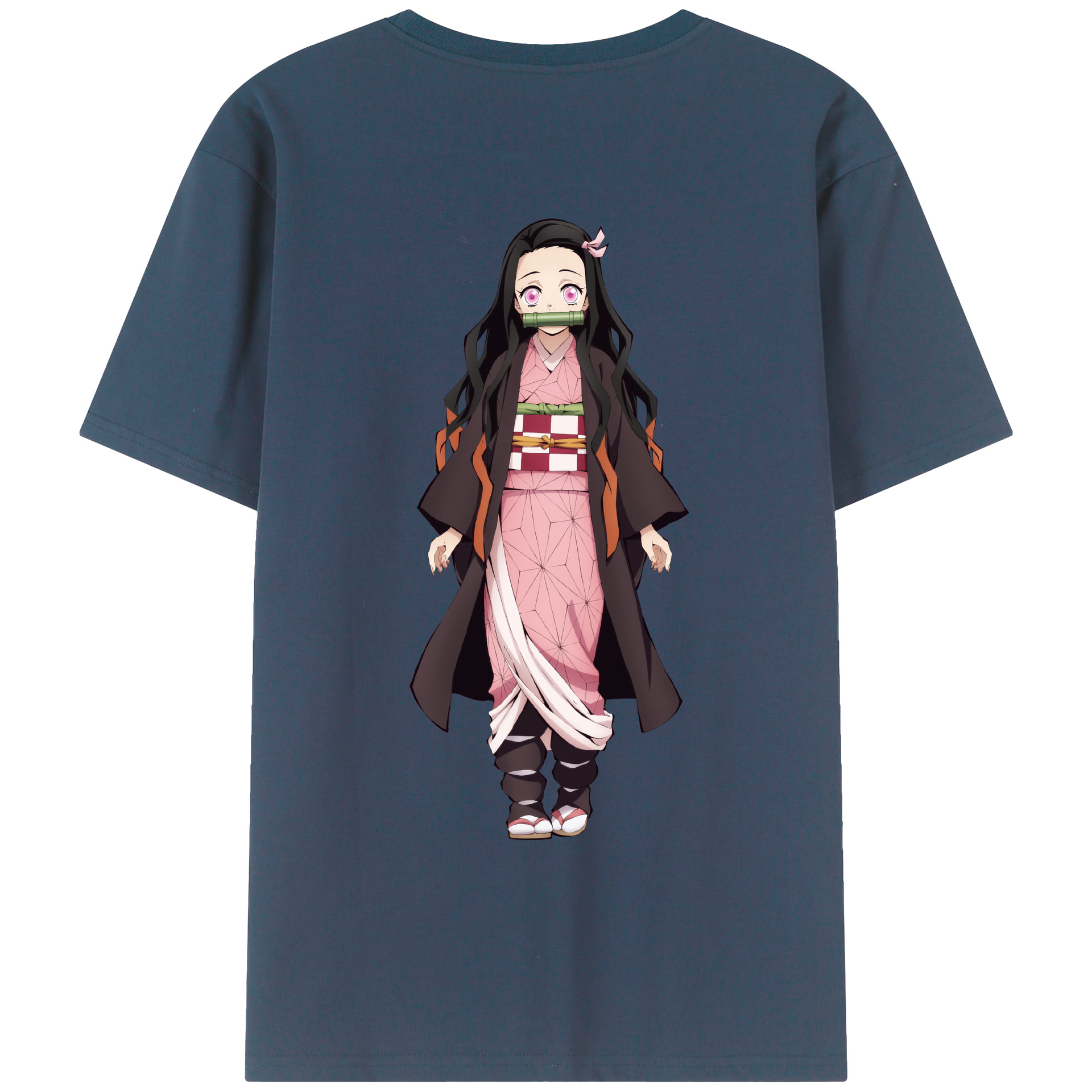 （画像用） 鬼滅の刃（きめつのやいば）竈門 禰󠄀豆子／かまど ねずこ Kamado Nezuko 綿100％ メンズ半袖Tシャツ（バックプリント） 通気性