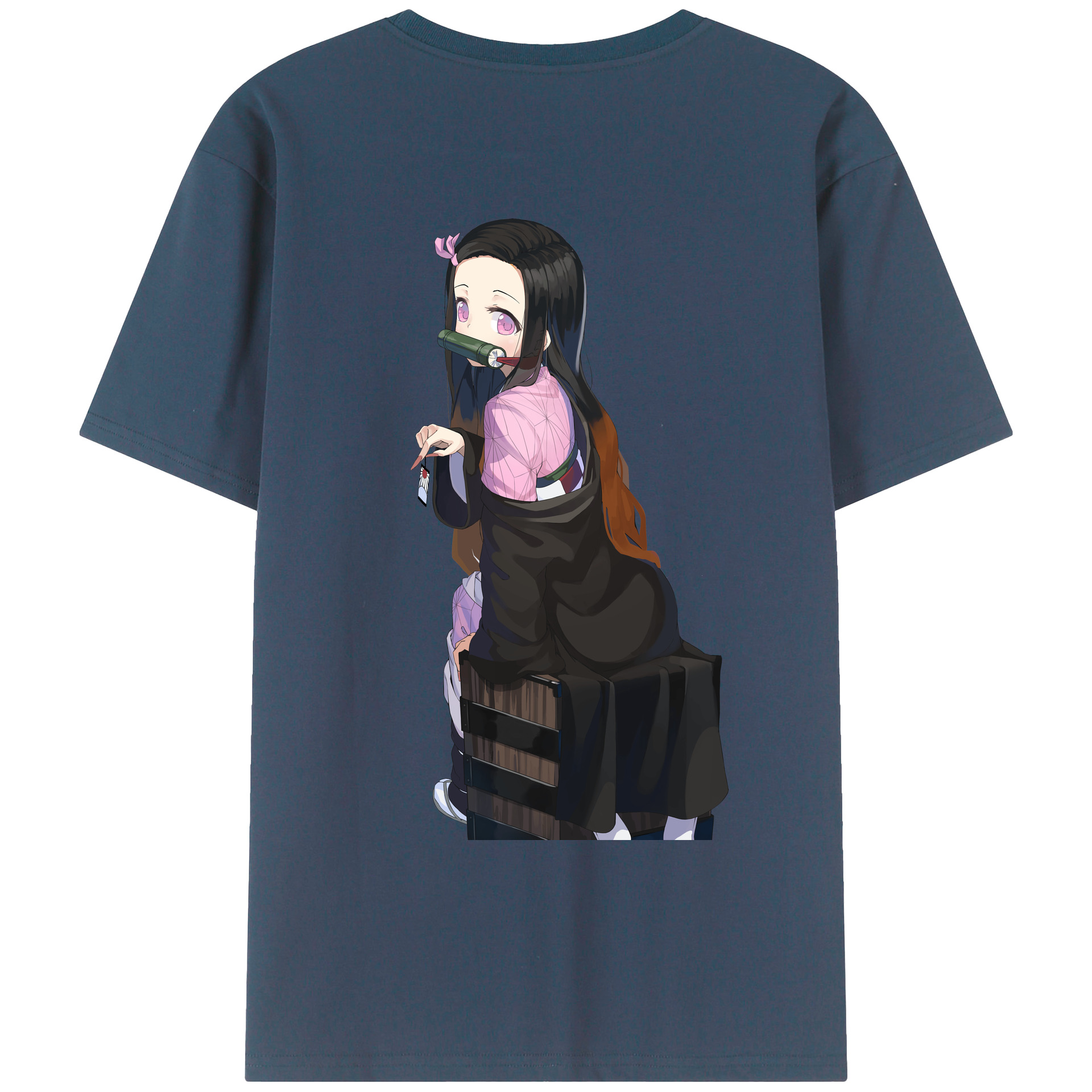 （画像用） 鬼滅の刃（きめつのやいば）竈門 禰󠄀豆子／かまど ねずこ Kamado Nezuko 綿100％ メンズ半袖Tシャツ（バックプリント） 通気性