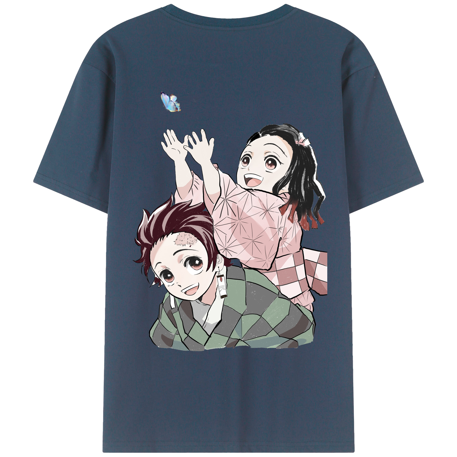 （画像用） 鬼滅の刃（きめつのやいば）竈門 禰󠄀豆子／かまど ねずこ Kamado Nezuko 綿100％ メンズ半袖Tシャツ（バックプリント） 通気性