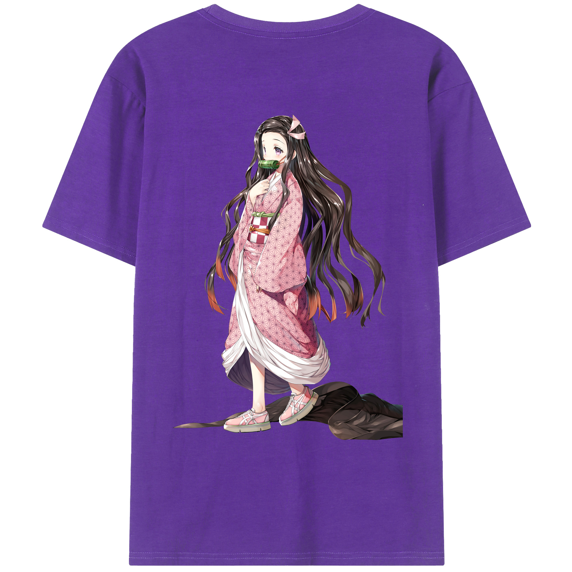 （画像用） 鬼滅の刃（きめつのやいば）竈門 禰󠄀豆子／かまど ねずこ Kamado Nezuko 綿100％ メンズ半袖Tシャツ（バックプリント） 通気性