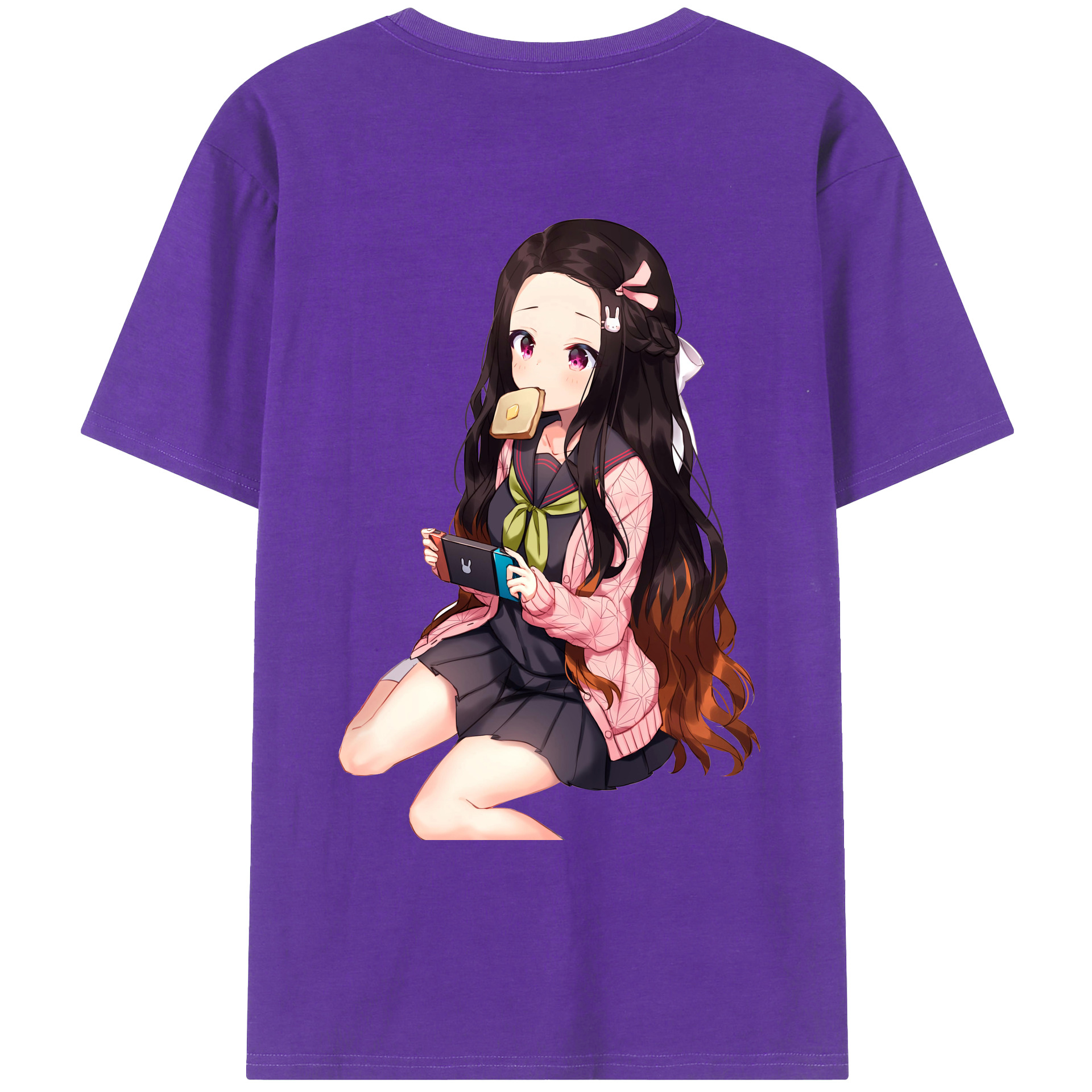 （画像用） 鬼滅の刃（きめつのやいば）竈門 禰󠄀豆子／かまど ねずこ Kamado Nezuko 綿100％ メンズ半袖Tシャツ（バックプリント） 通気性