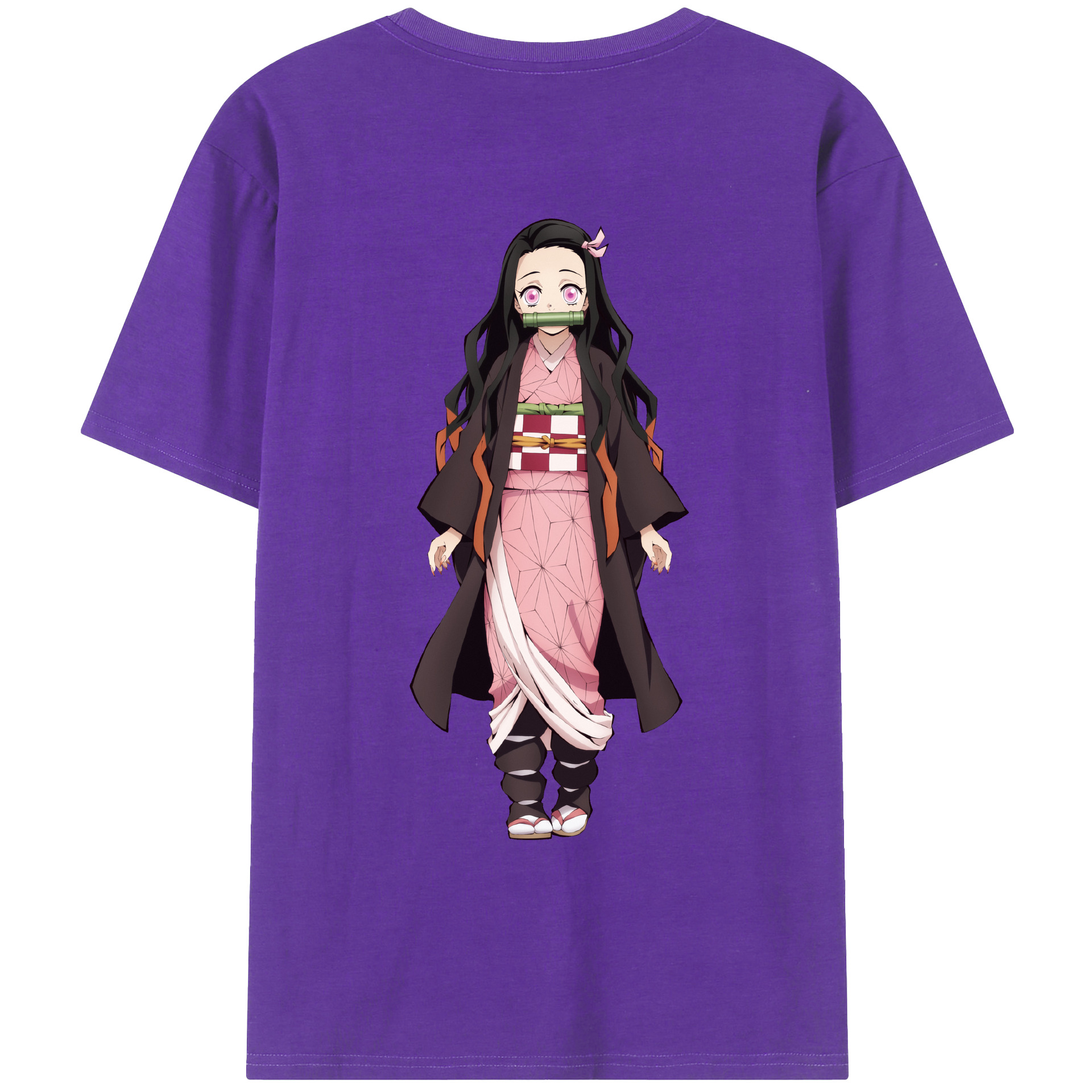 （画像用） 鬼滅の刃（きめつのやいば）竈門 禰󠄀豆子／かまど ねずこ Kamado Nezuko 綿100％ メンズ半袖Tシャツ（バックプリント） 通気性