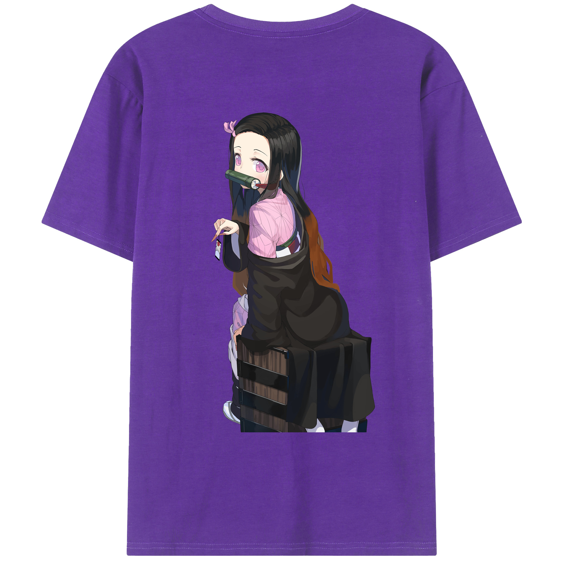 （画像用） 鬼滅の刃（きめつのやいば）竈門 禰󠄀豆子／かまど ねずこ Kamado Nezuko 綿100％ メンズ半袖Tシャツ（バックプリント） 通気性