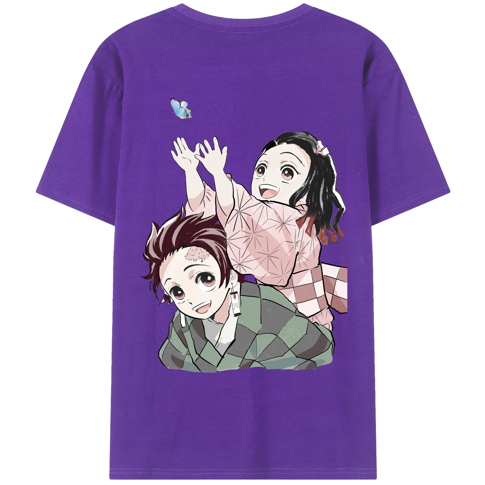 （画像用） 鬼滅の刃（きめつのやいば）竈門 禰󠄀豆子／かまど ねずこ Kamado Nezuko 綿100％ メンズ半袖Tシャツ（バックプリント） 通気性