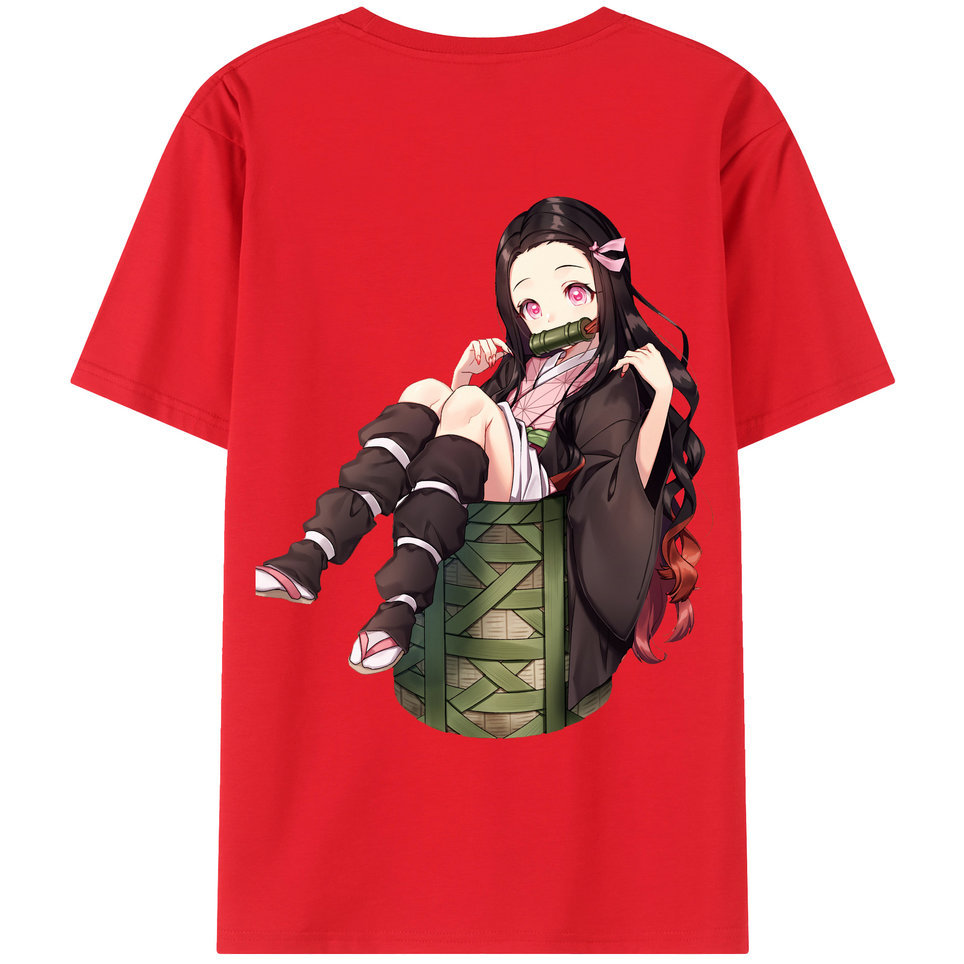 （画像用） 鬼滅の刃（きめつのやいば）竈門 禰󠄀豆子／かまど ねずこ Kamado Nezuko 綿100％ メンズ半袖Tシャツ（バックプリント） 通気性