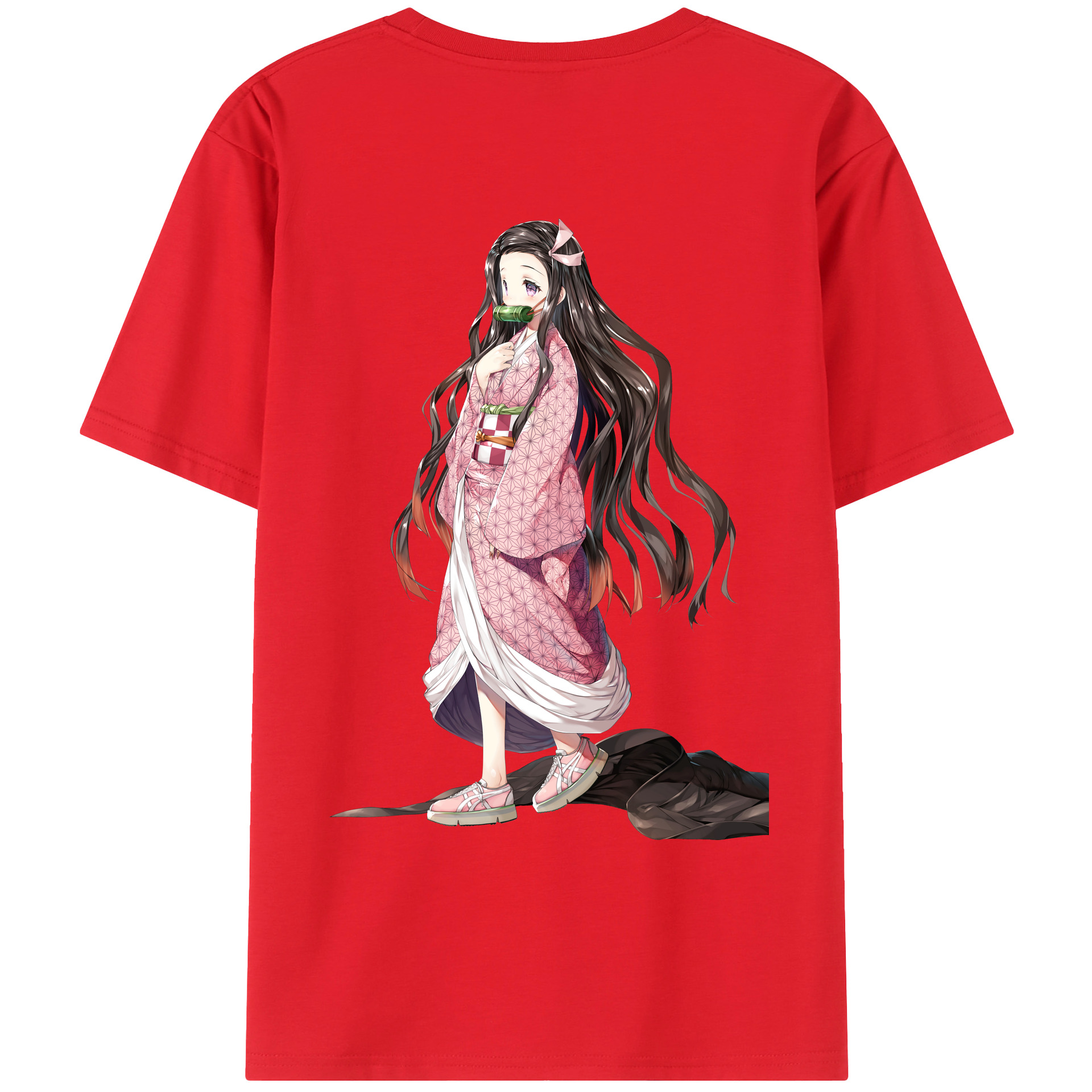 （画像用） 鬼滅の刃（きめつのやいば）竈門 禰󠄀豆子／かまど ねずこ Kamado Nezuko 綿100％ メンズ半袖Tシャツ（バックプリント） 通気性