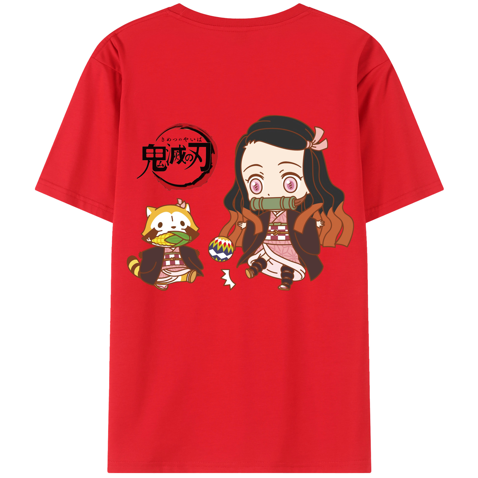 （画像用） 鬼滅の刃（きめつのやいば）竈門 禰󠄀豆子／かまど ねずこ Kamado Nezuko 綿100％ メンズ半袖Tシャツ（バックプリント） 通気性