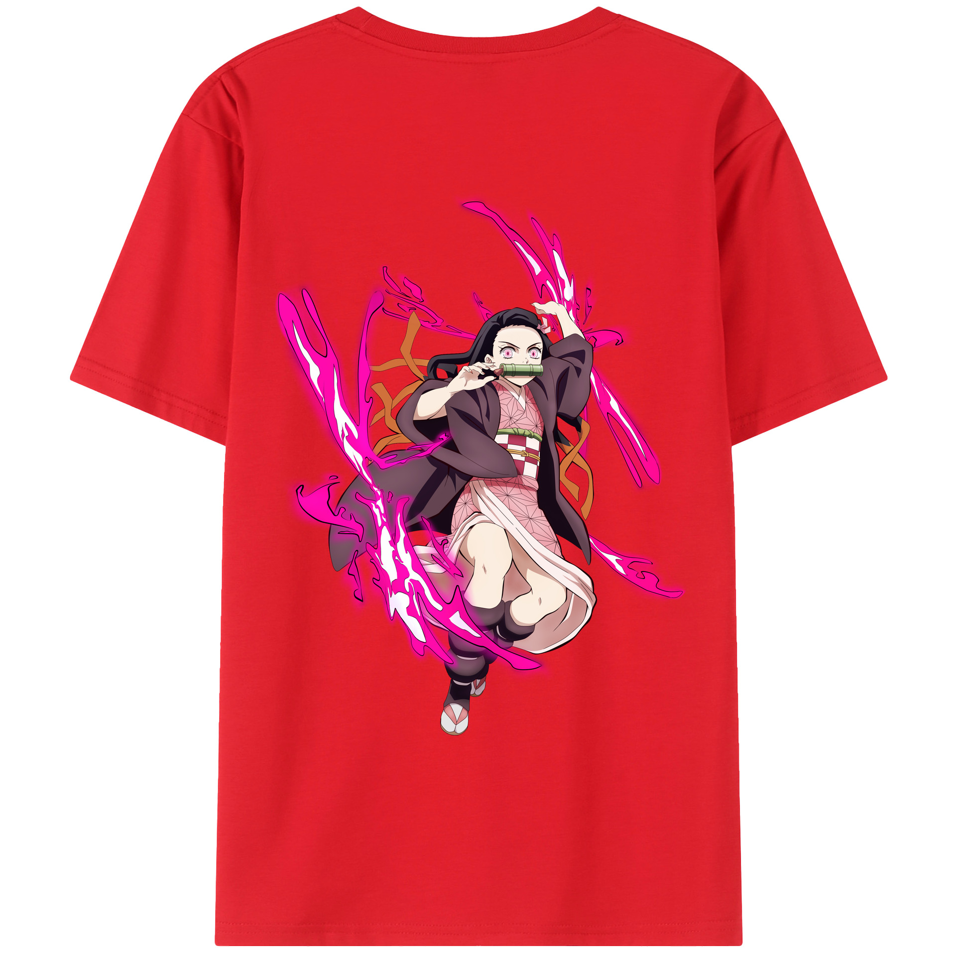 （画像用） 鬼滅の刃（きめつのやいば）竈門 禰󠄀豆子／かまど ねずこ Kamado Nezuko 綿100％ メンズ半袖Tシャツ（バックプリント） 通気性