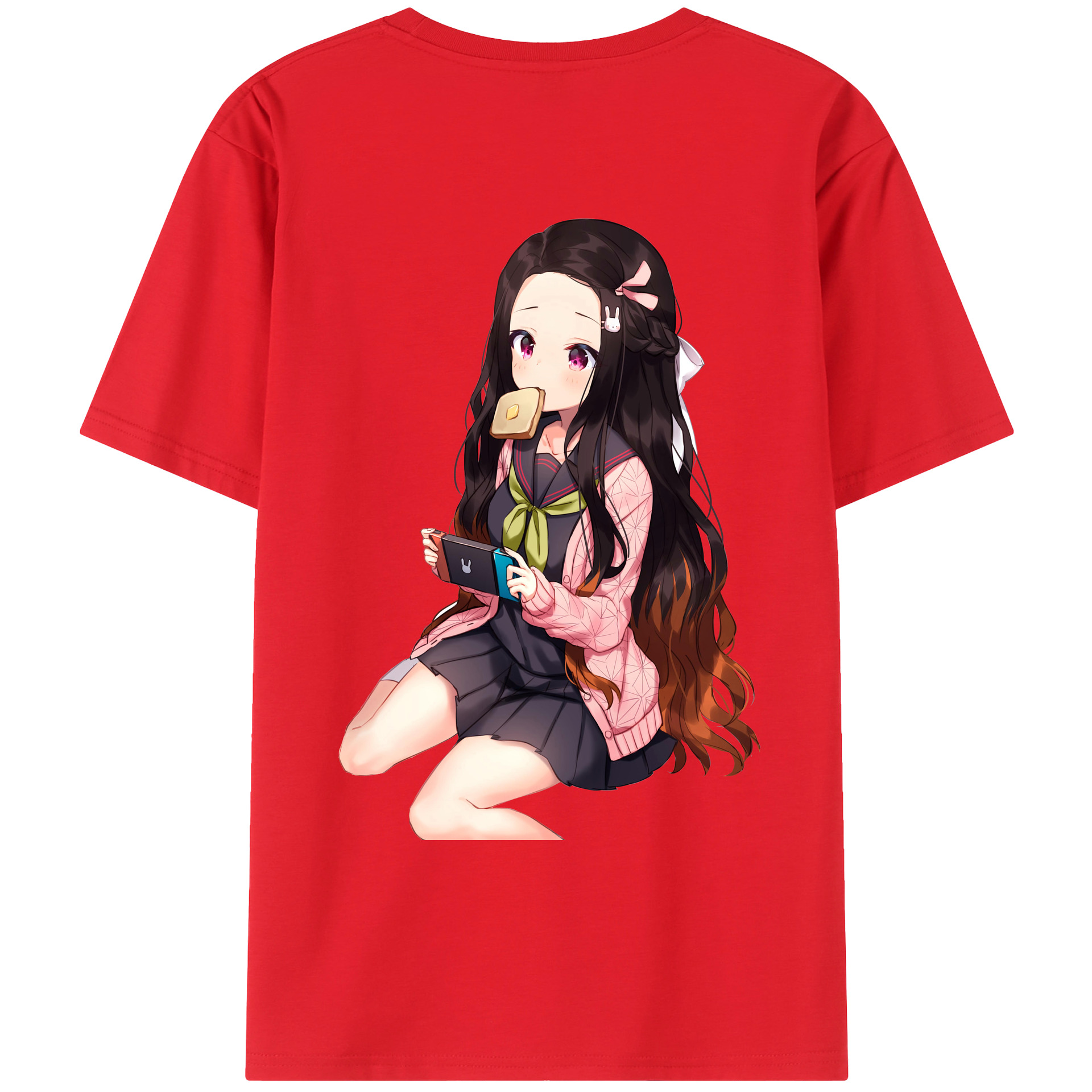 （画像用） 鬼滅の刃（きめつのやいば）竈門 禰󠄀豆子／かまど ねずこ Kamado Nezuko 綿100％ メンズ半袖Tシャツ（バックプリント） 通気性