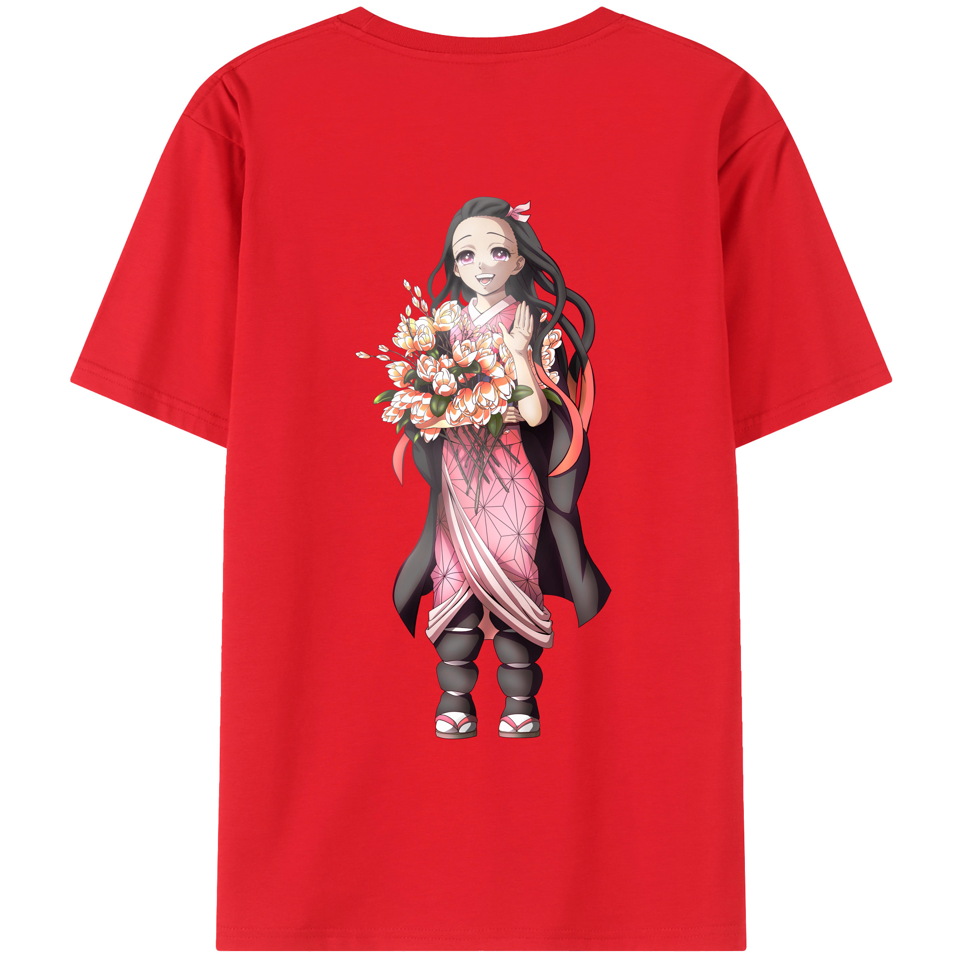 （画像用） 鬼滅の刃（きめつのやいば）竈門 禰󠄀豆子／かまど ねずこ Kamado Nezuko 綿100％ メンズ半袖Tシャツ（バックプリント） 通気性