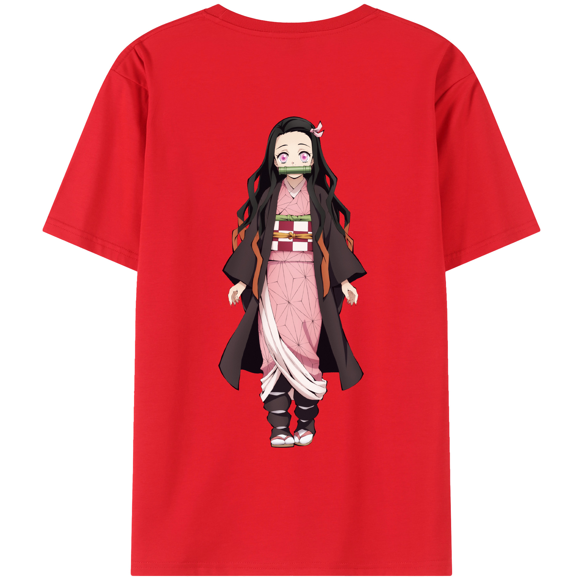 （画像用） 鬼滅の刃（きめつのやいば）竈門 禰󠄀豆子／かまど ねずこ Kamado Nezuko 綿100％ メンズ半袖Tシャツ（バックプリント） 通気性