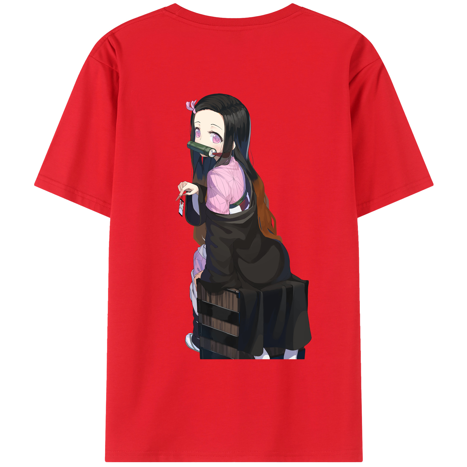 （画像用） 鬼滅の刃（きめつのやいば）竈門 禰󠄀豆子／かまど ねずこ Kamado Nezuko 綿100％ メンズ半袖Tシャツ（バックプリント） 通気性