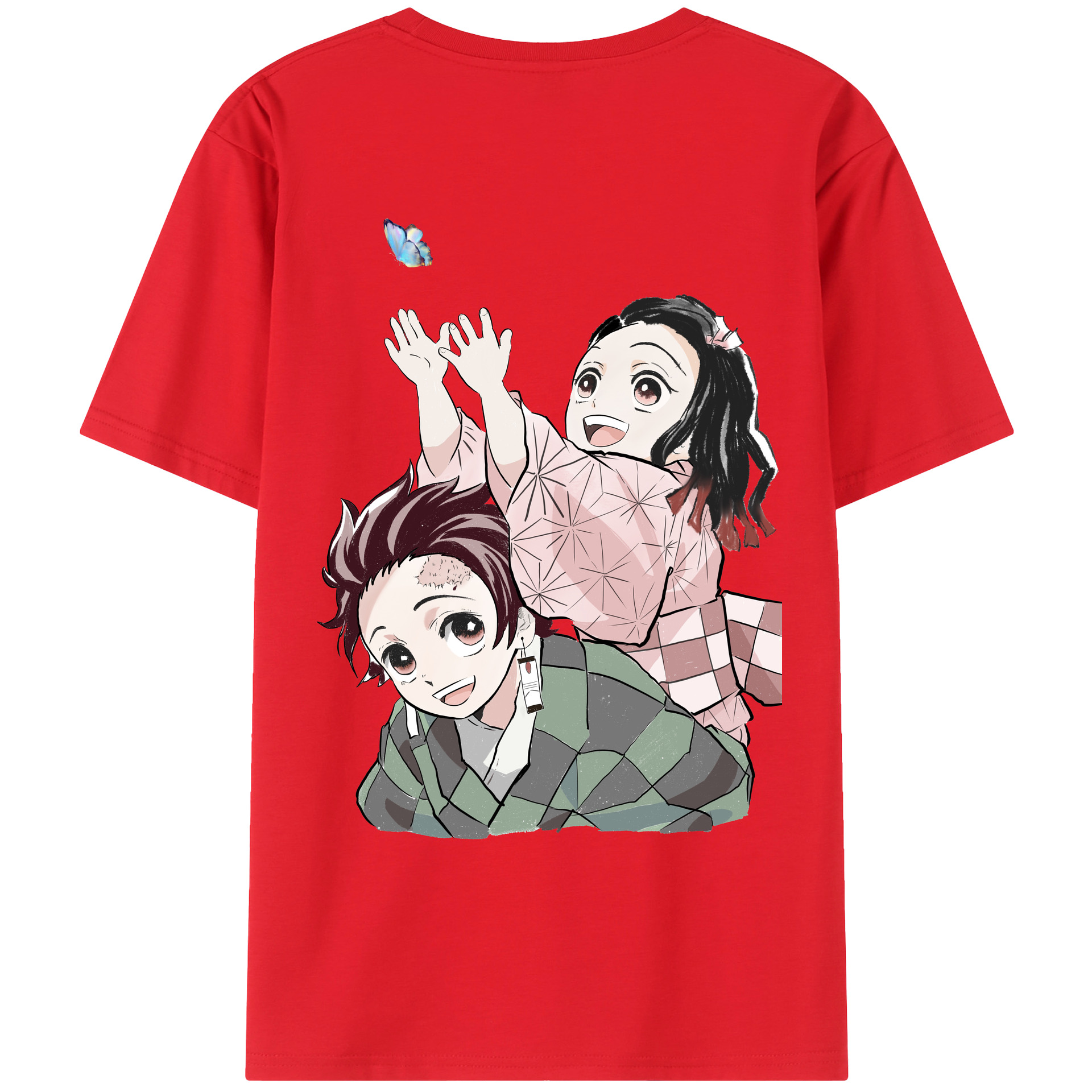 （画像用） 鬼滅の刃（きめつのやいば）竈門 禰󠄀豆子／かまど ねずこ Kamado Nezuko 綿100％ メンズ半袖Tシャツ（バックプリント） 通気性