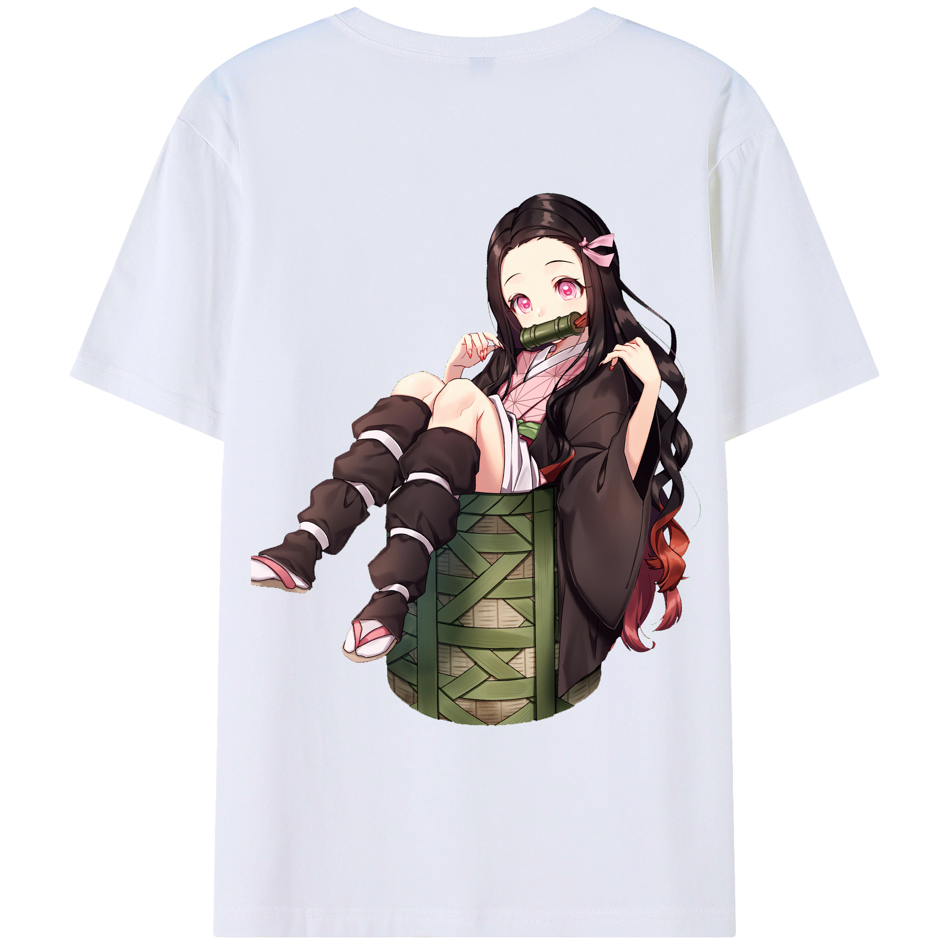 （画像用） 鬼滅の刃（きめつのやいば）竈門 禰󠄀豆子／かまど ねずこ Kamado Nezuko 綿100％ メンズ半袖Tシャツ（バックプリント） 通気性