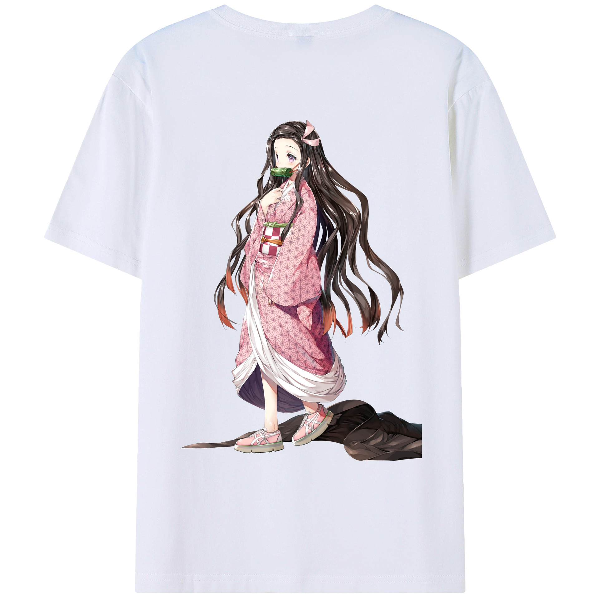 （画像用） 鬼滅の刃（きめつのやいば）竈門 禰󠄀豆子／かまど ねずこ Kamado Nezuko 綿100％ メンズ半袖Tシャツ（バックプリント） 通気性