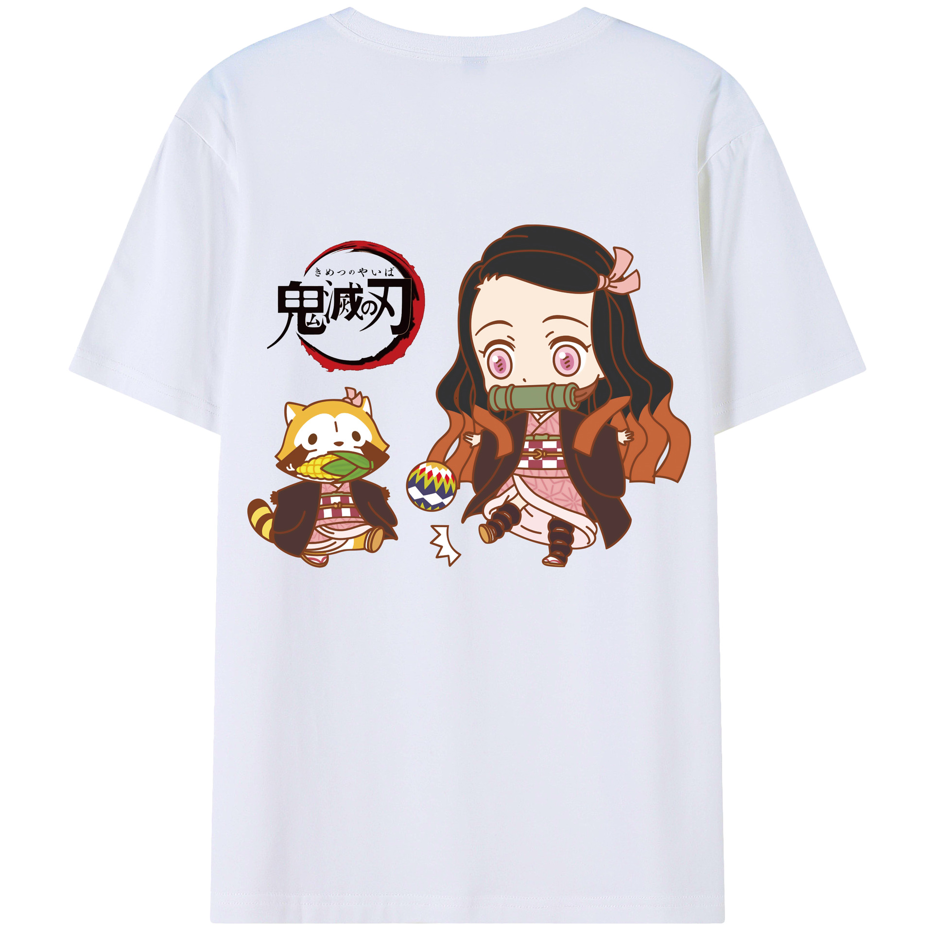 （画像用） 鬼滅の刃（きめつのやいば）竈門 禰󠄀豆子／かまど ねずこ Kamado Nezuko 綿100％ メンズ半袖Tシャツ（バックプリント） 通気性