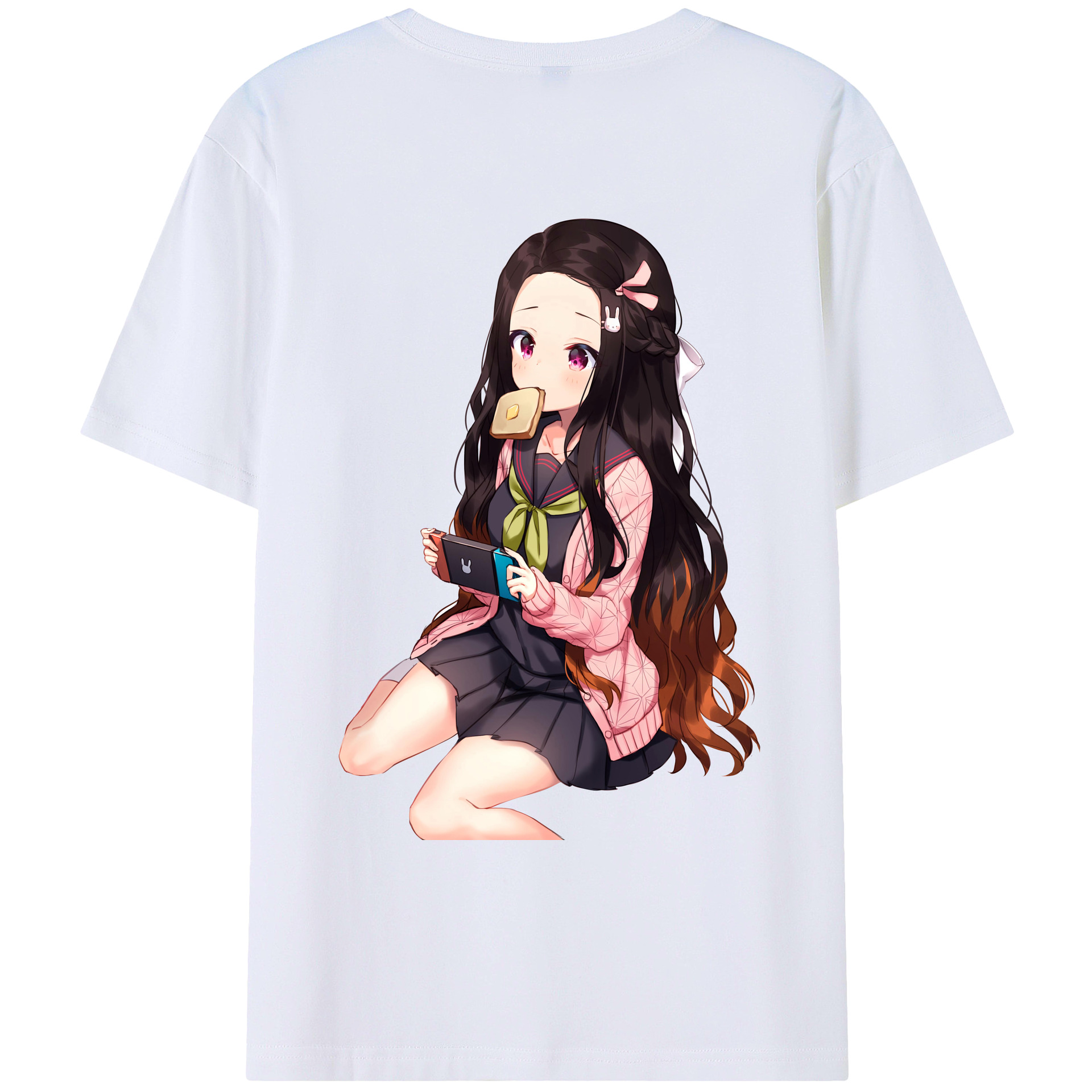 （画像用） 鬼滅の刃（きめつのやいば）竈門 禰󠄀豆子／かまど ねずこ Kamado Nezuko 綿100％ メンズ半袖Tシャツ（バックプリント） 通気性