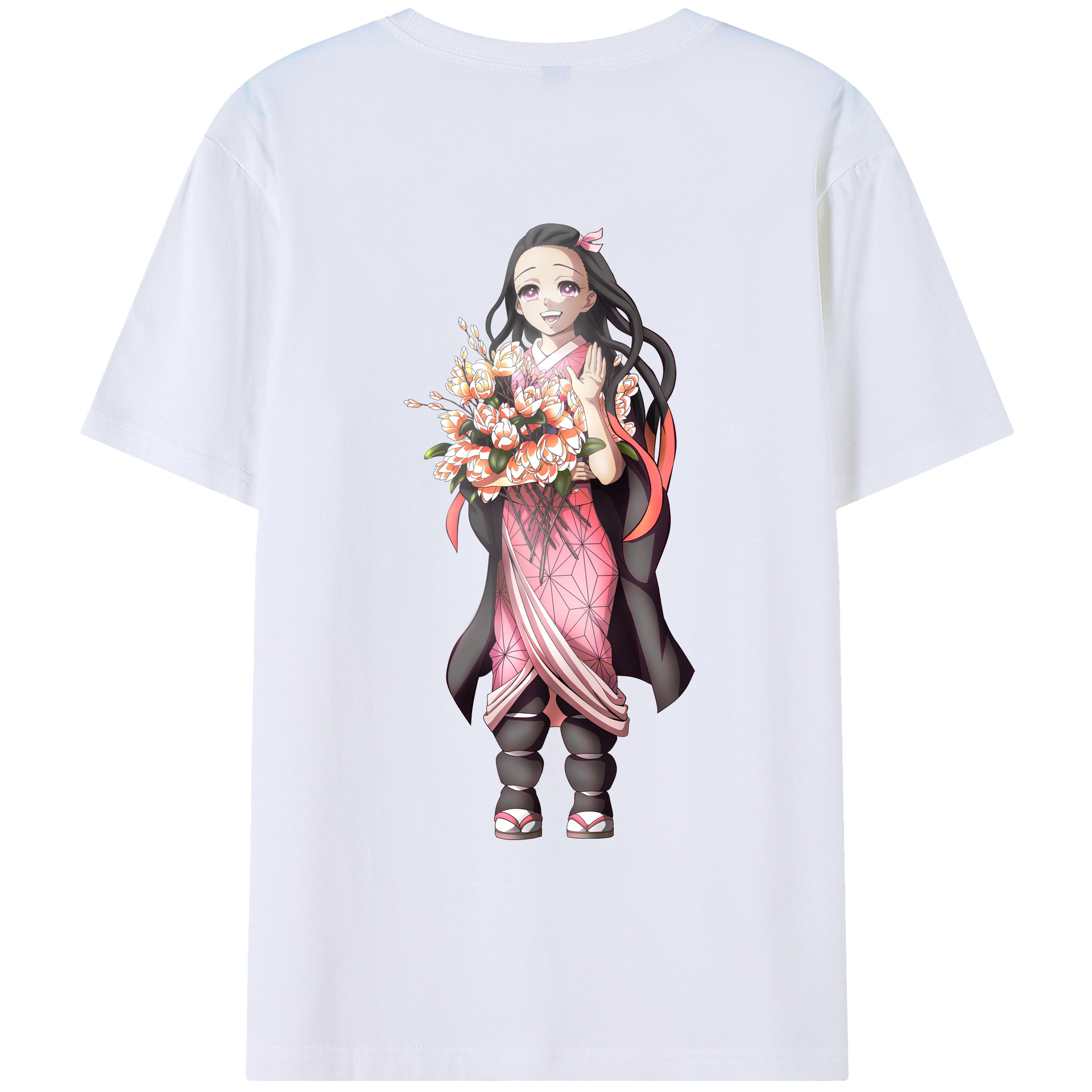 （画像用） 鬼滅の刃（きめつのやいば）竈門 禰󠄀豆子／かまど ねずこ Kamado Nezuko 綿100％ メンズ半袖Tシャツ（バックプリント） 通気性