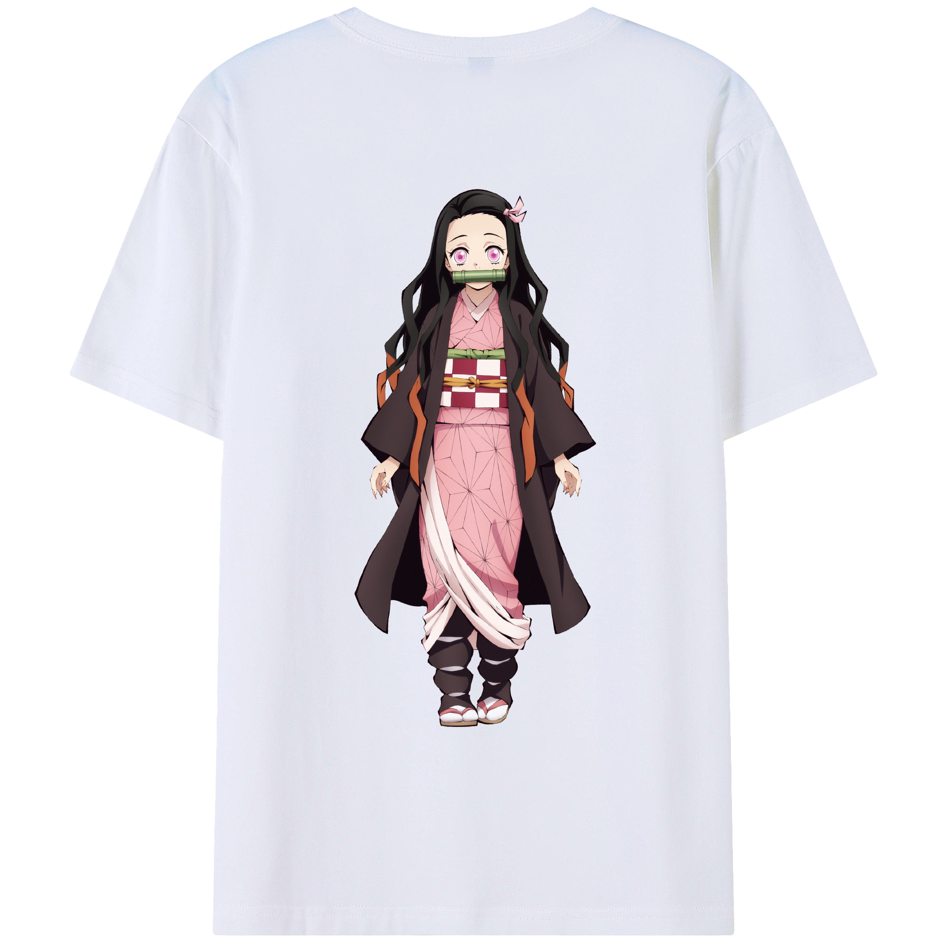 （画像用） 鬼滅の刃（きめつのやいば）竈門 禰󠄀豆子／かまど ねずこ Kamado Nezuko 綿100％ メンズ半袖Tシャツ（バックプリント） 通気性