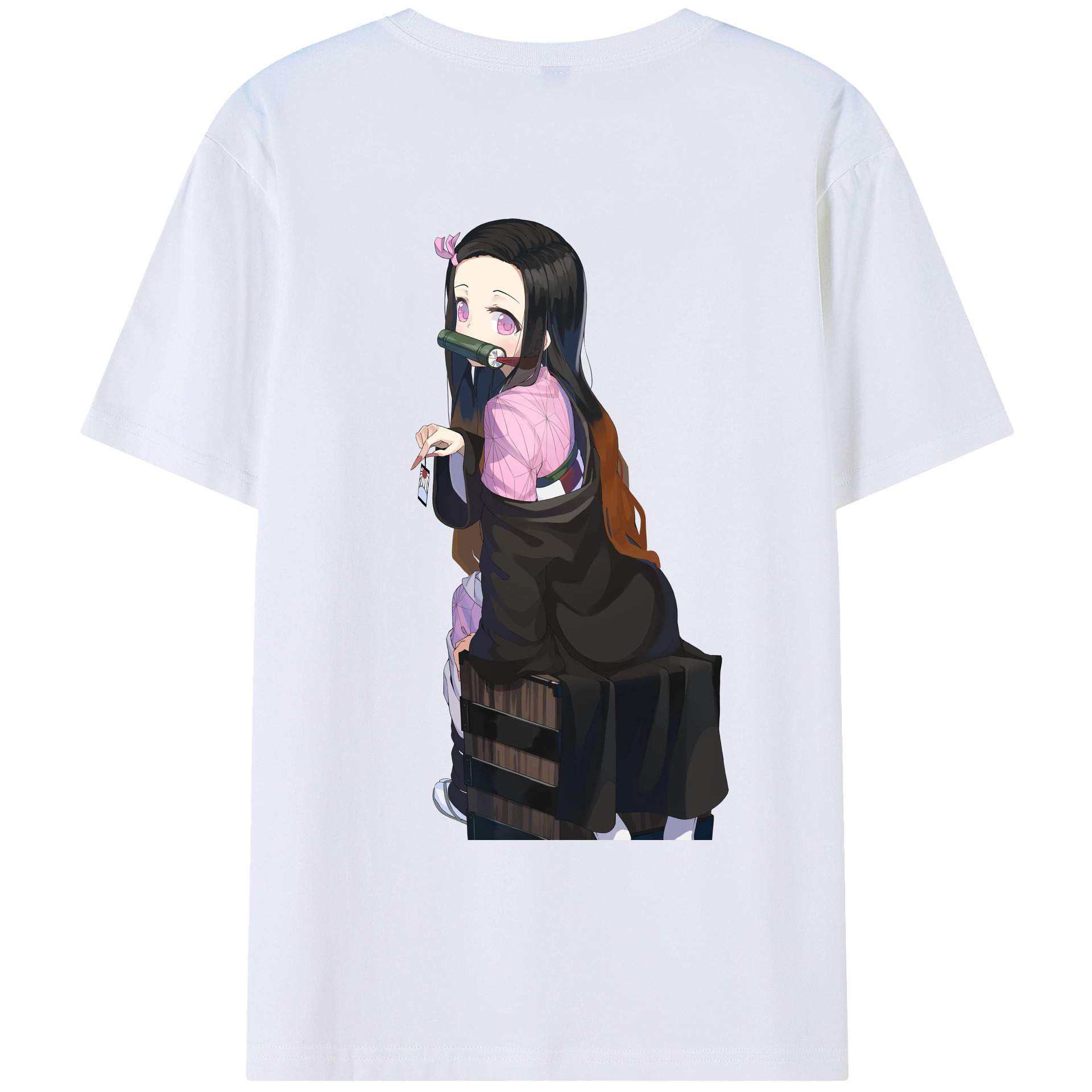 （画像用） 鬼滅の刃（きめつのやいば）竈門 禰󠄀豆子／かまど ねずこ Kamado Nezuko 綿100％ メンズ半袖Tシャツ（バックプリント） 通気性