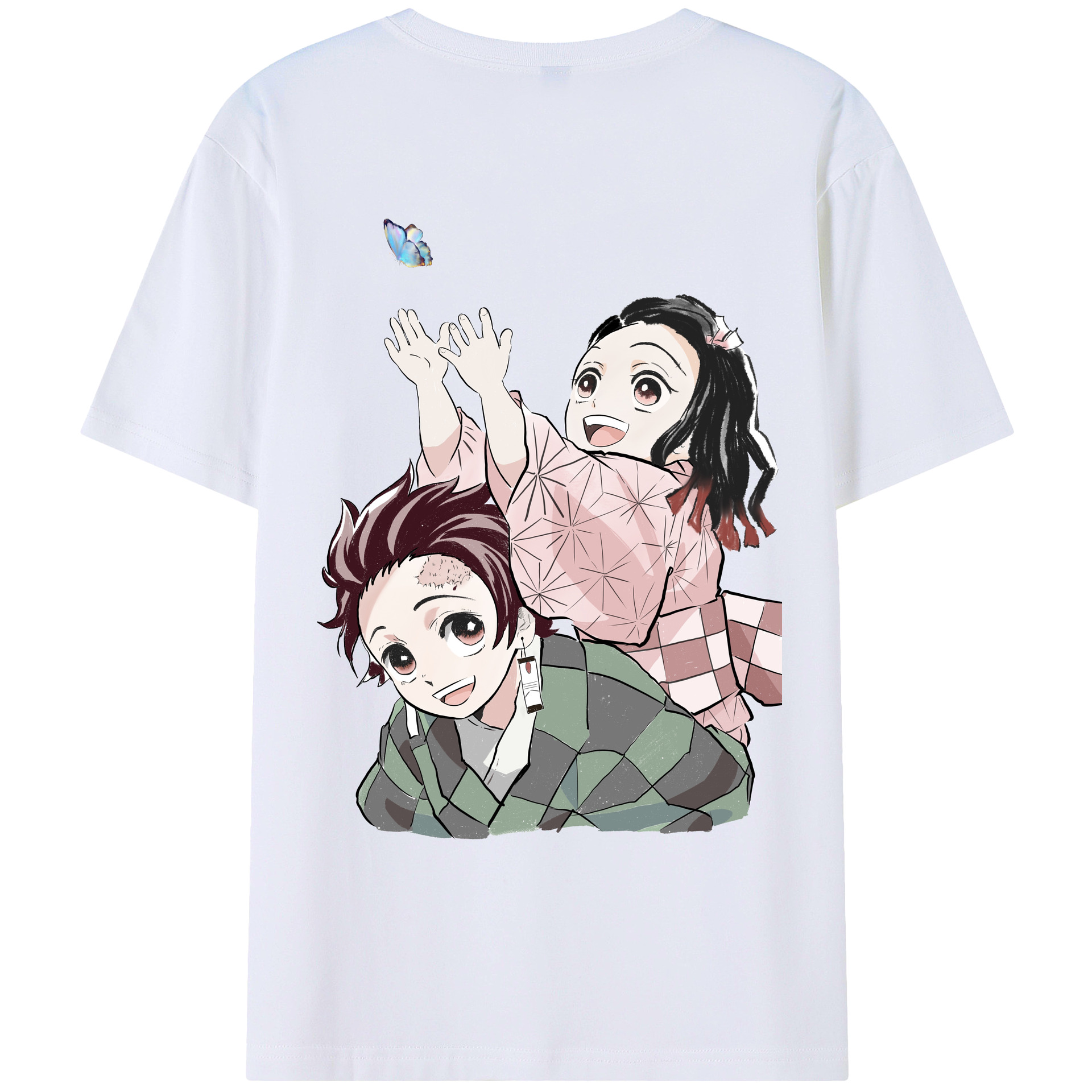 （画像用） 鬼滅の刃（きめつのやいば）竈門 禰󠄀豆子／かまど ねずこ Kamado Nezuko 綿100％ メンズ半袖Tシャツ（バックプリント） 通気性