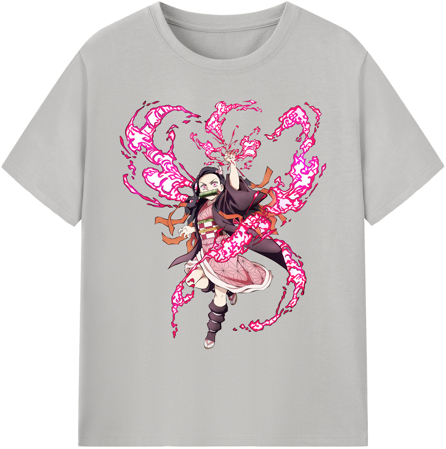 （画像用） 鬼滅の刃（きめつのやいば）竈門 禰󠄀豆子／かまど ねずこ Kamado Nezuko 綿100％ メンズ半袖Tシャツ｜肌触りやわらか＆通気性