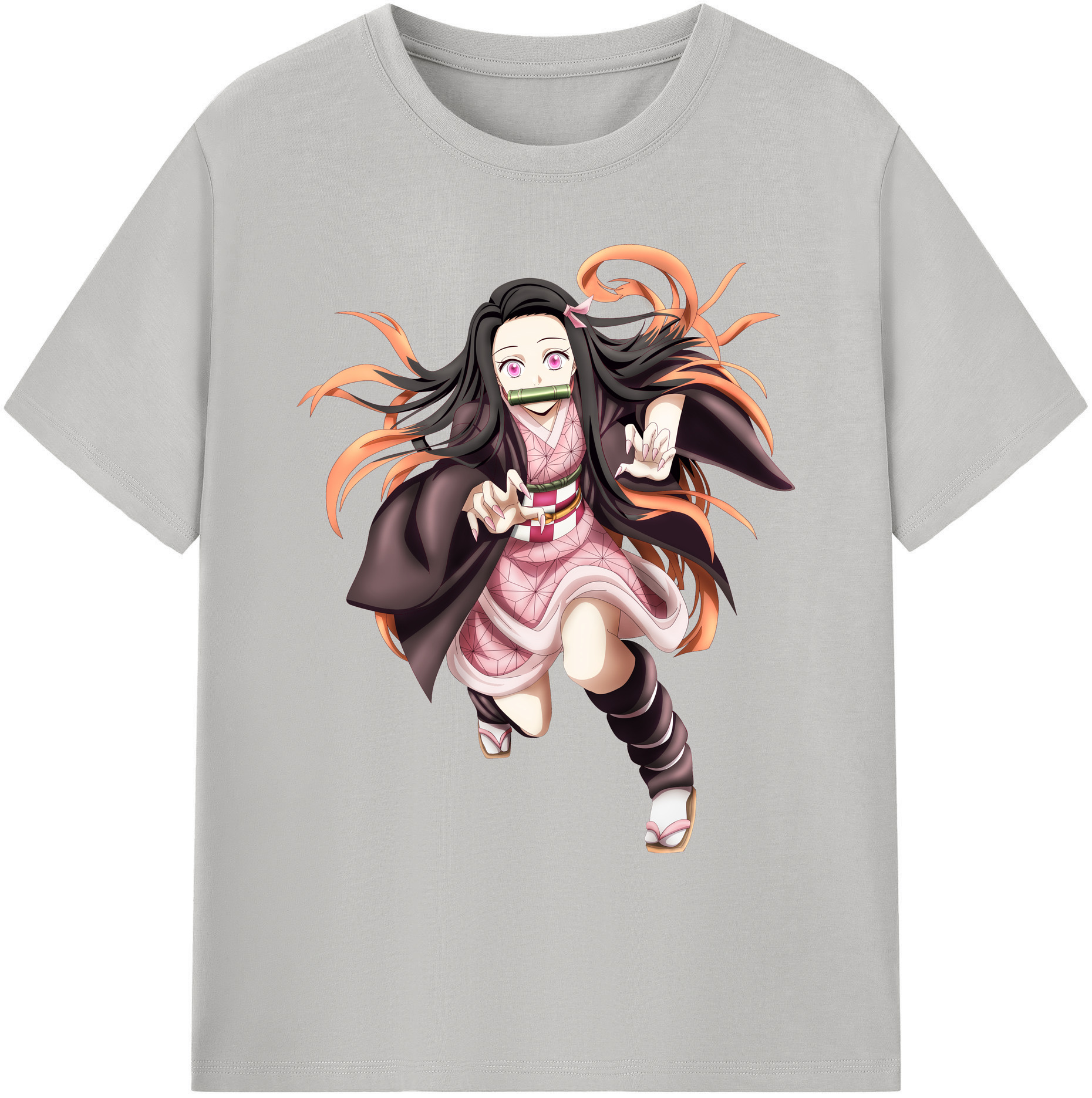 （画像用） 鬼滅の刃（きめつのやいば）竈門 禰󠄀豆子／かまど ねずこ Kamado Nezuko 綿100％ メンズ半袖Tシャツ｜肌触りやわらか＆通気性