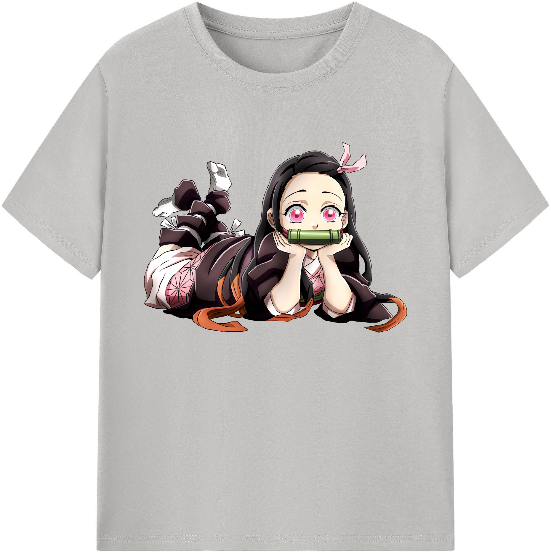 （画像用） 鬼滅の刃（きめつのやいば）竈門 禰󠄀豆子／かまど ねずこ Kamado Nezuko 綿100％ メンズ半袖Tシャツ｜肌触りやわらか＆通気性