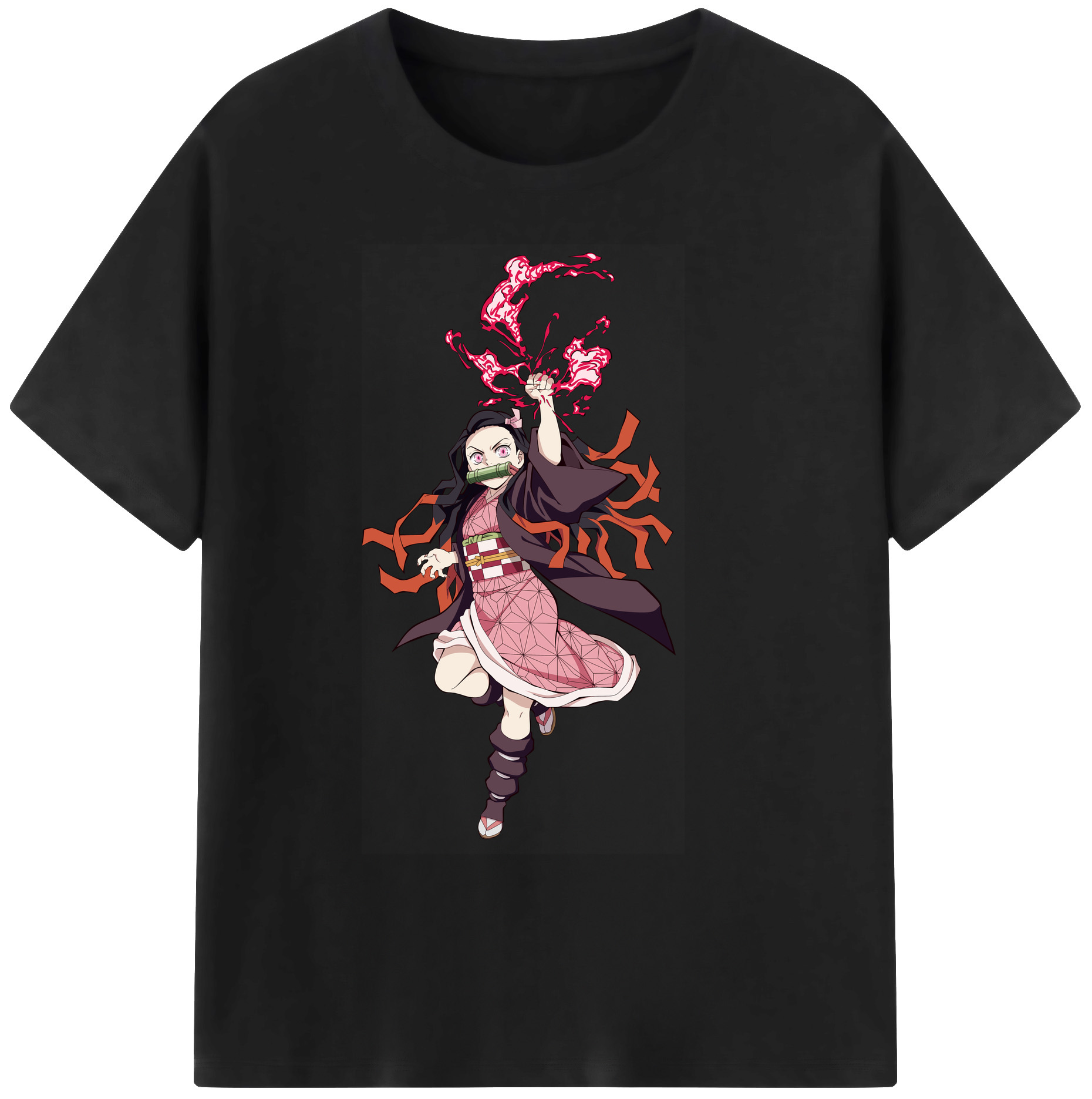 （画像用） 鬼滅の刃（きめつのやいば）竈門 禰󠄀豆子／かまど ねずこ Kamado Nezuko 綿100％ メンズ半袖Tシャツ｜肌触りやわらか＆通気性