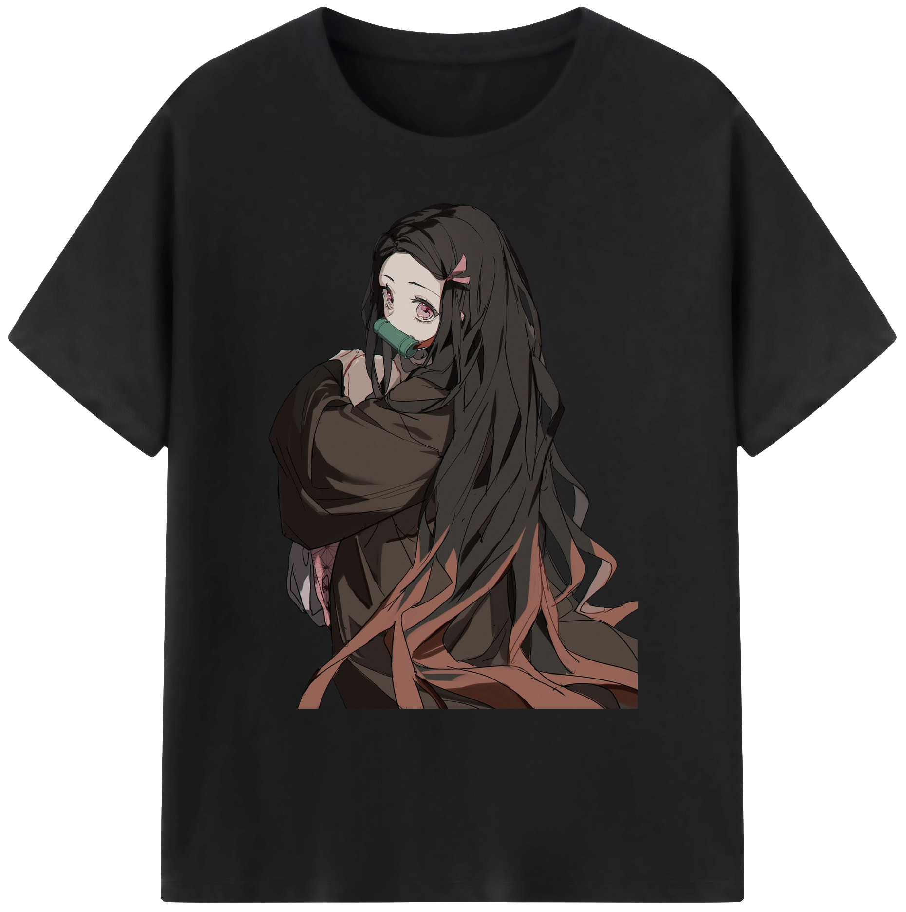 （画像用） 鬼滅の刃（きめつのやいば）竈門 禰󠄀豆子／かまど ねずこ Kamado Nezuko 綿100％ メンズ半袖Tシャツ｜肌触りやわらか＆通気性