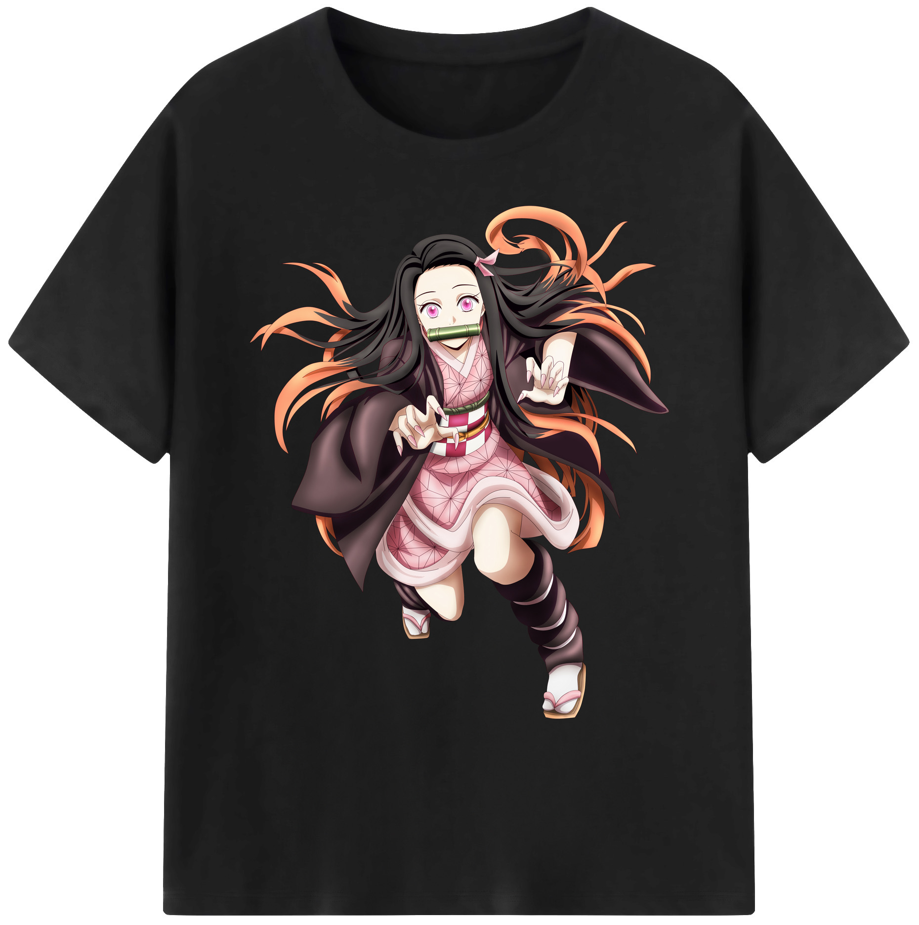 （画像用） 鬼滅の刃（きめつのやいば）竈門 禰󠄀豆子／かまど ねずこ Kamado Nezuko 綿100％ メンズ半袖Tシャツ｜肌触りやわらか＆通気性
