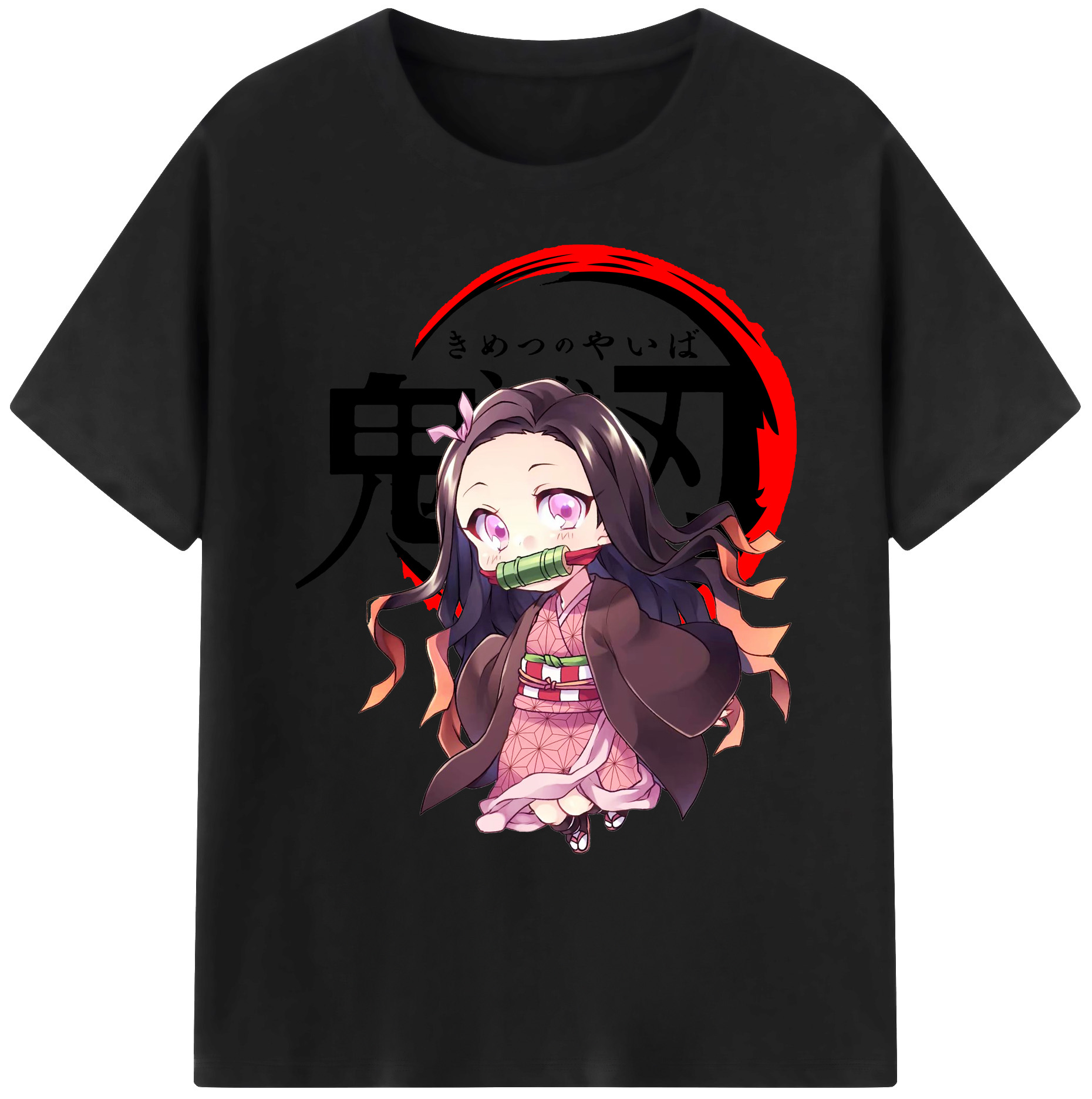 （画像用） 鬼滅の刃（きめつのやいば）竈門 禰󠄀豆子／かまど ねずこ Kamado Nezuko 綿100％ メンズ半袖Tシャツ｜肌触りやわらか＆通気性