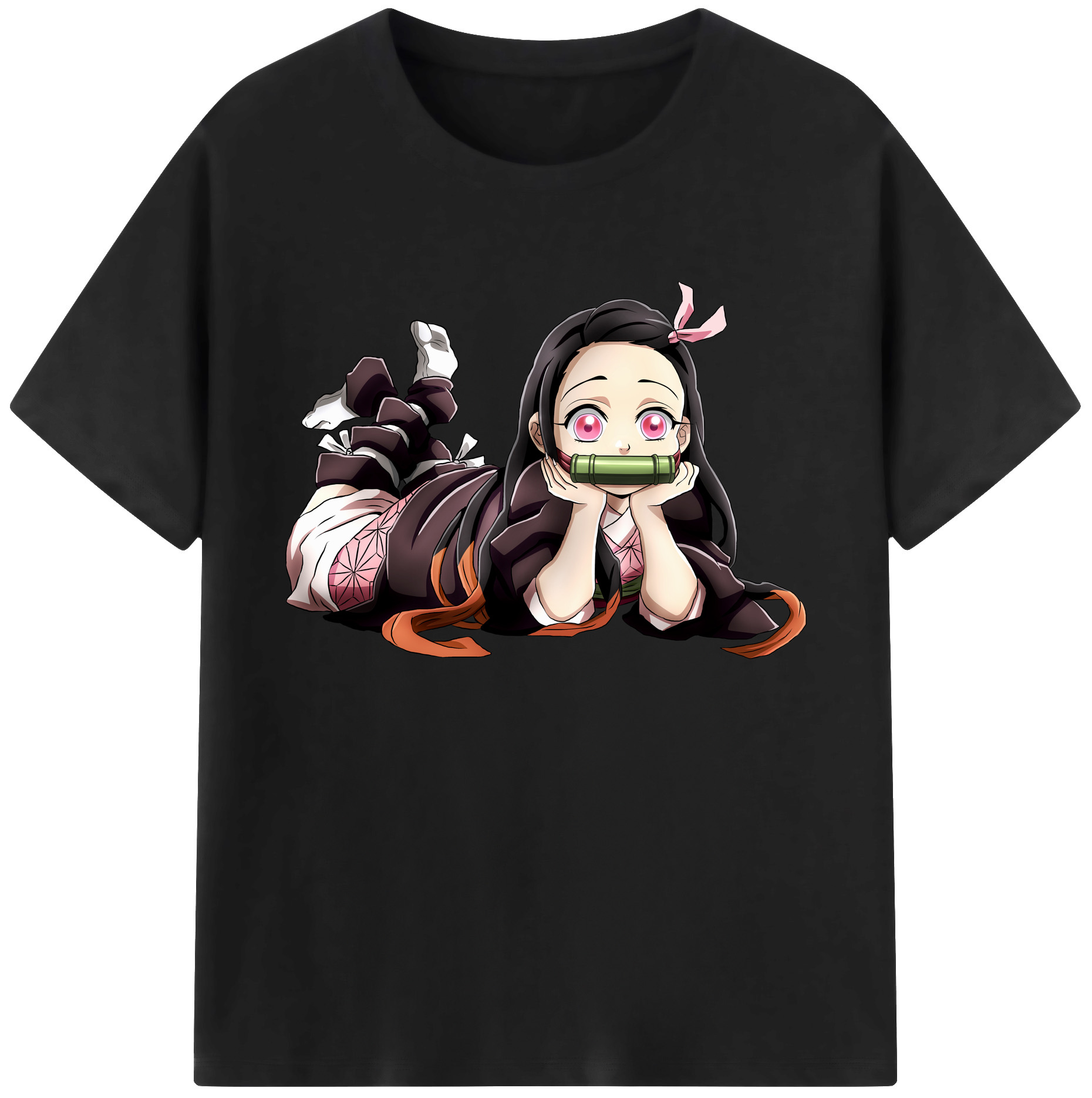 （画像用） 鬼滅の刃（きめつのやいば）竈門 禰󠄀豆子／かまど ねずこ Kamado Nezuko 綿100％ メンズ半袖Tシャツ｜肌触りやわらか＆通気性